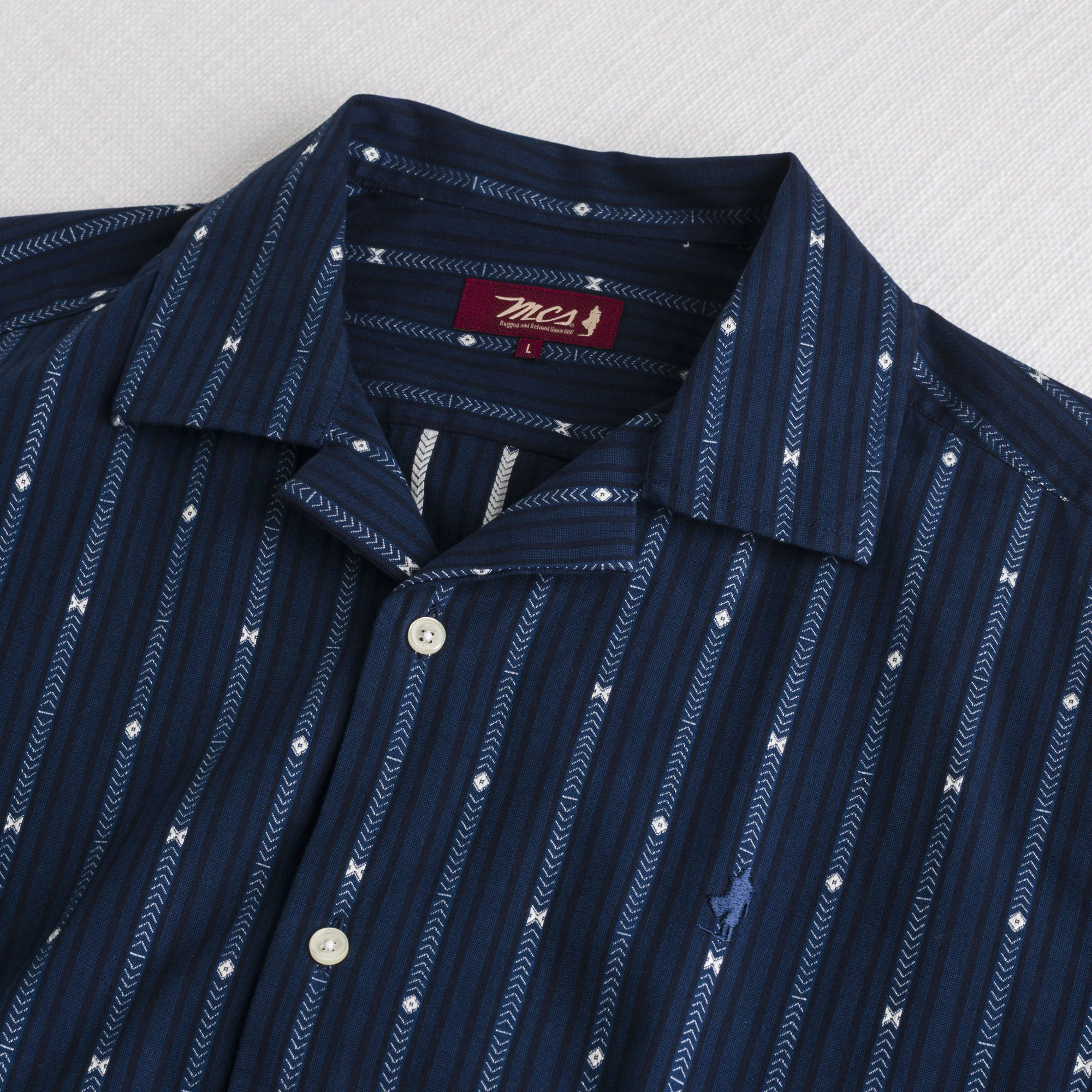 Camicia bowling in cotone jacquard manica corta - Navy Print - Image 3