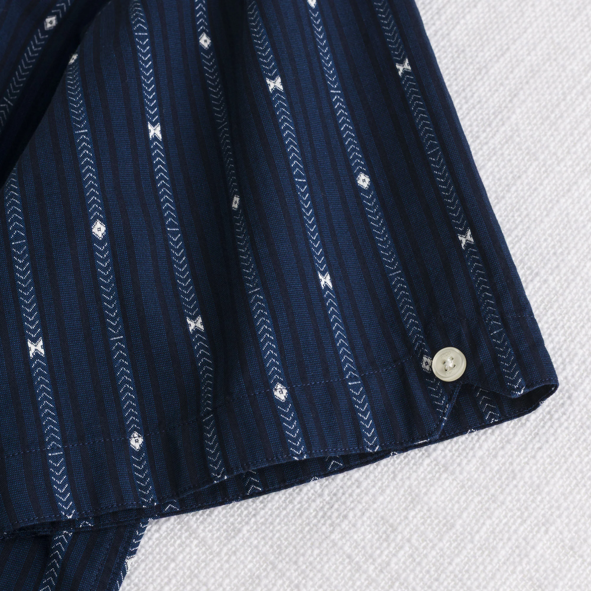 Camicia bowling in cotone jacquard manica corta - Navy Print - Image 4