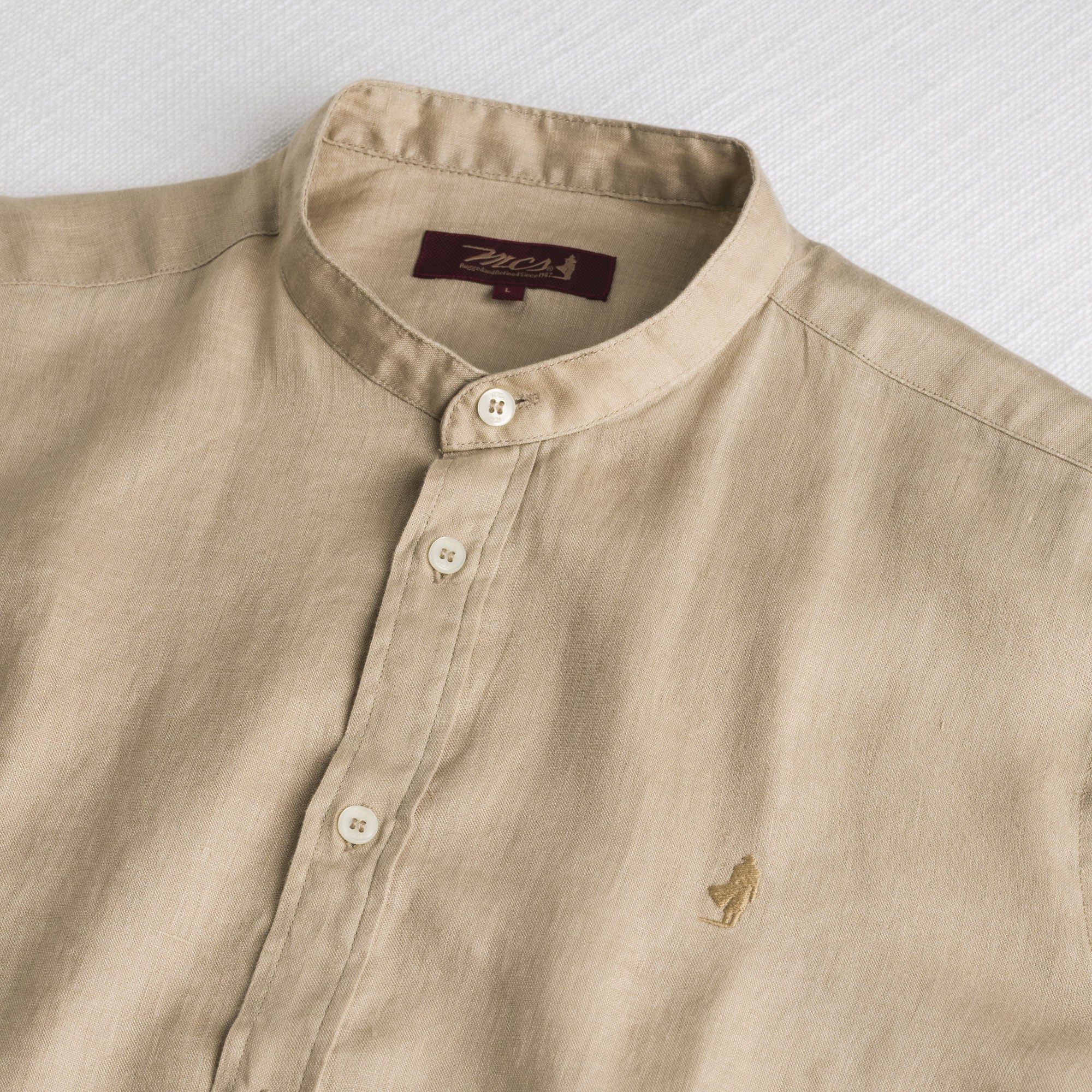 Camicia 100% lino con collo alla coreana - Khaky - Image 3