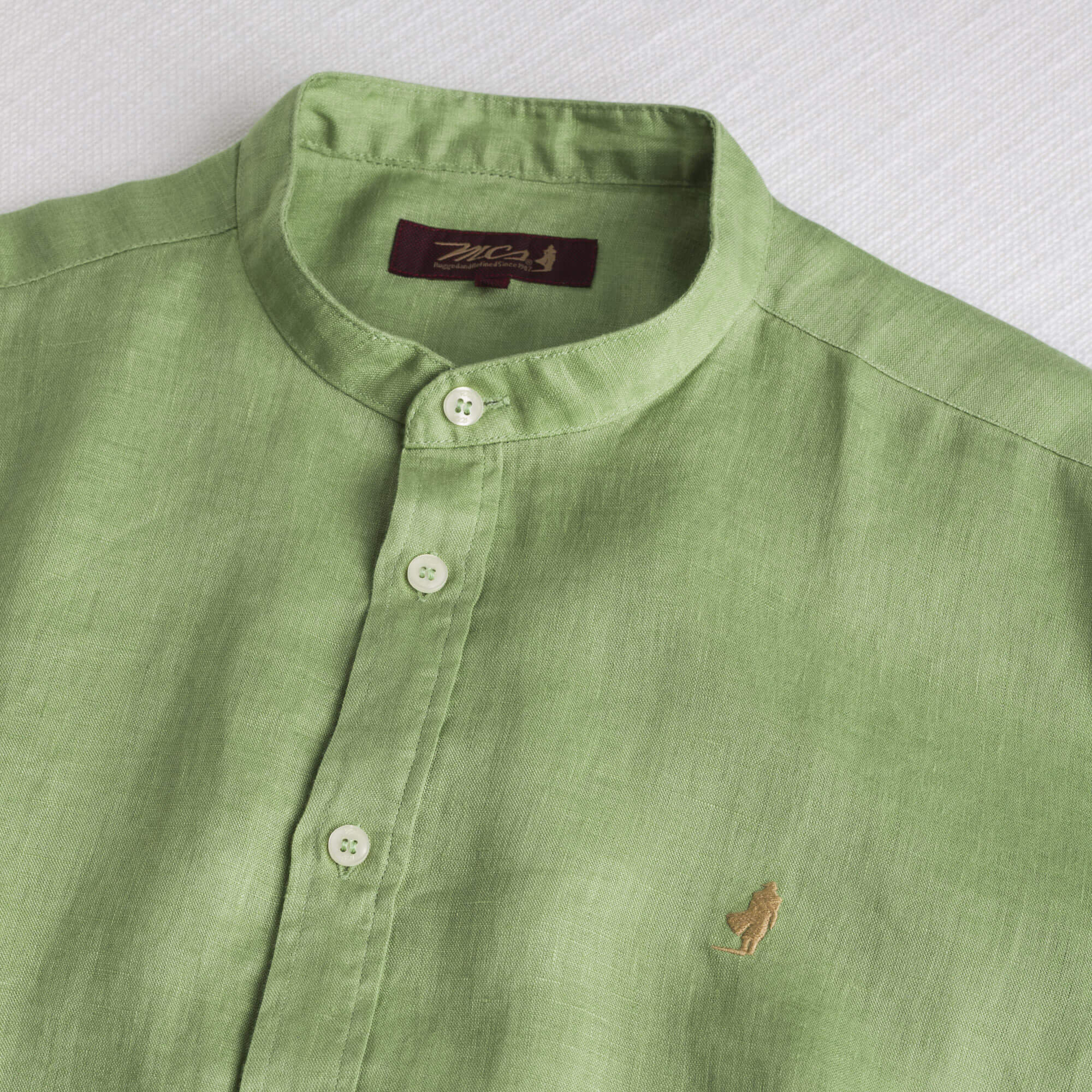 Camicia 100% lino con collo alla coreana - Light Green - Image 3