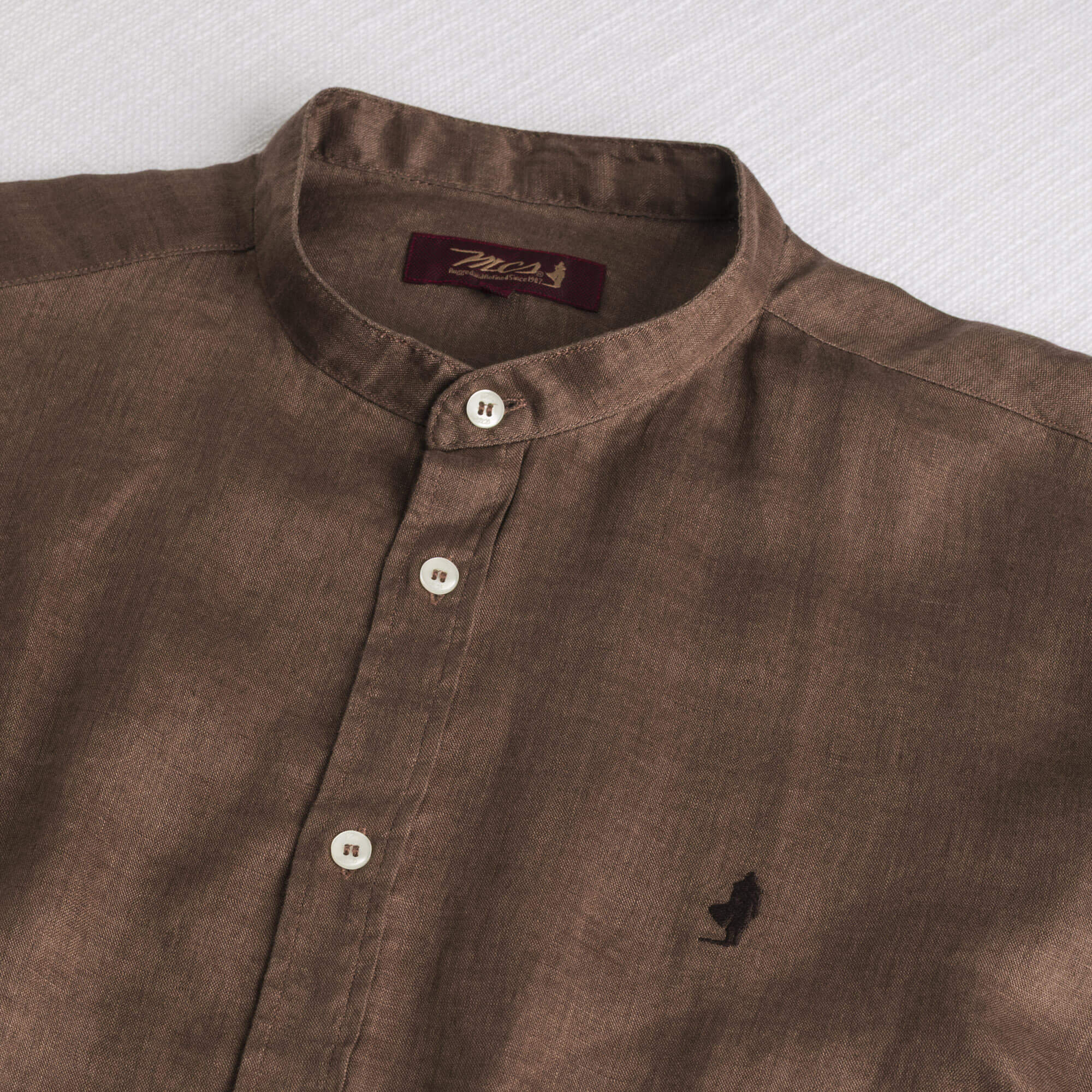 Camicia 100% lino con collo alla coreana - Milk Chocolate - Image 3
