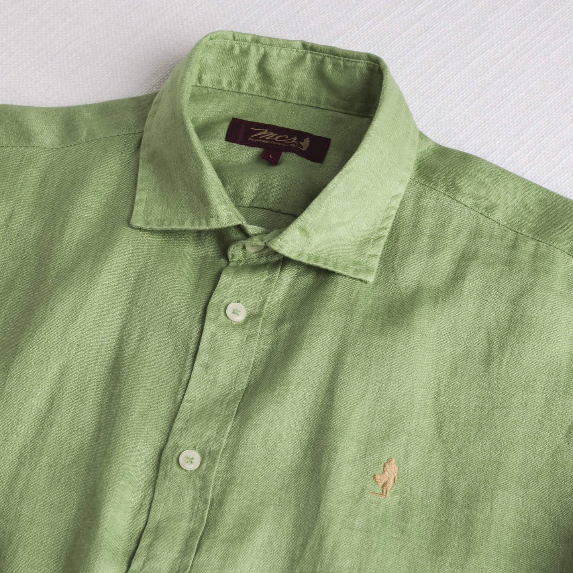 Camicia 100% lino manica corta - Light Green - Image 3