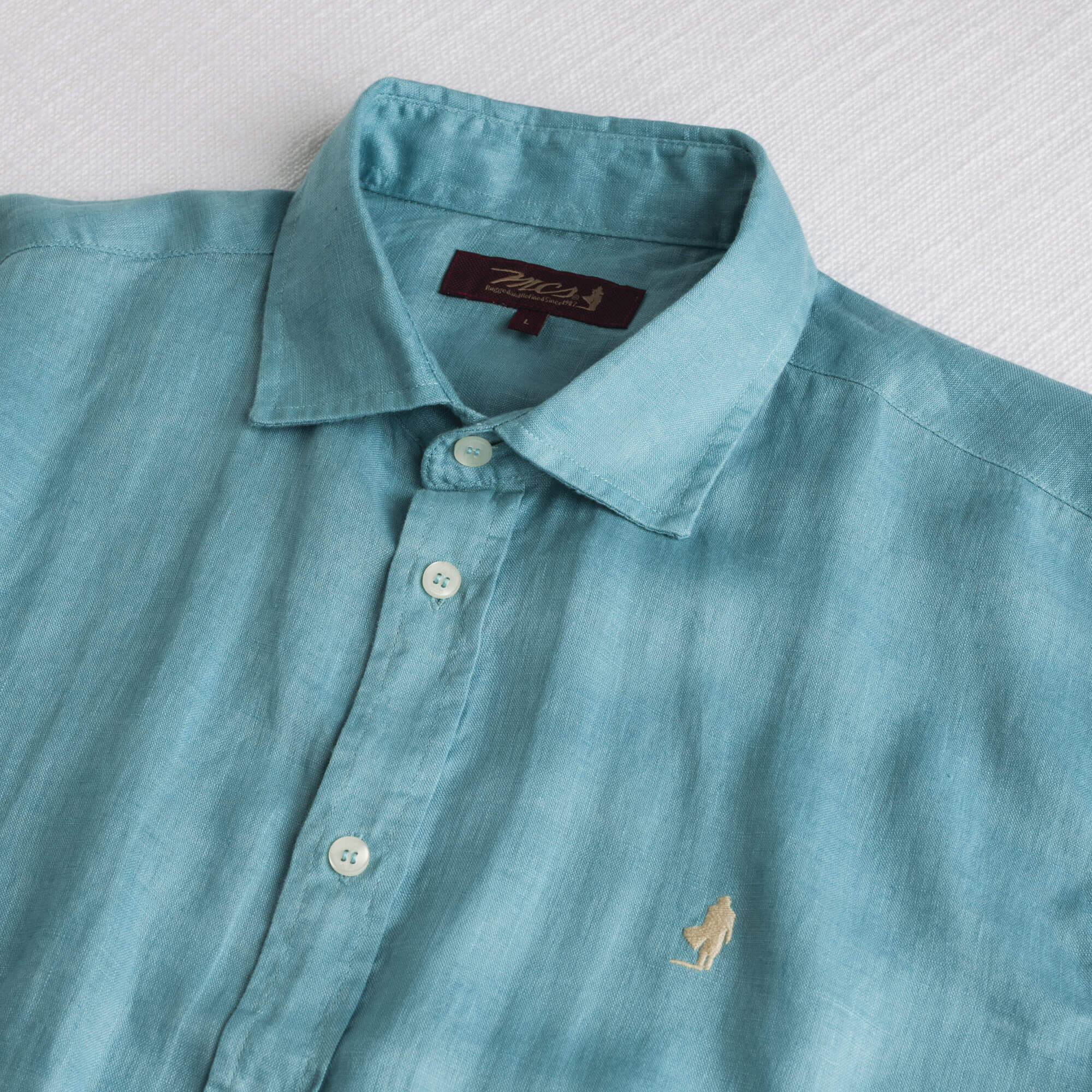 Camicia 100% lino manica corta - Sky Blue - Image 3
