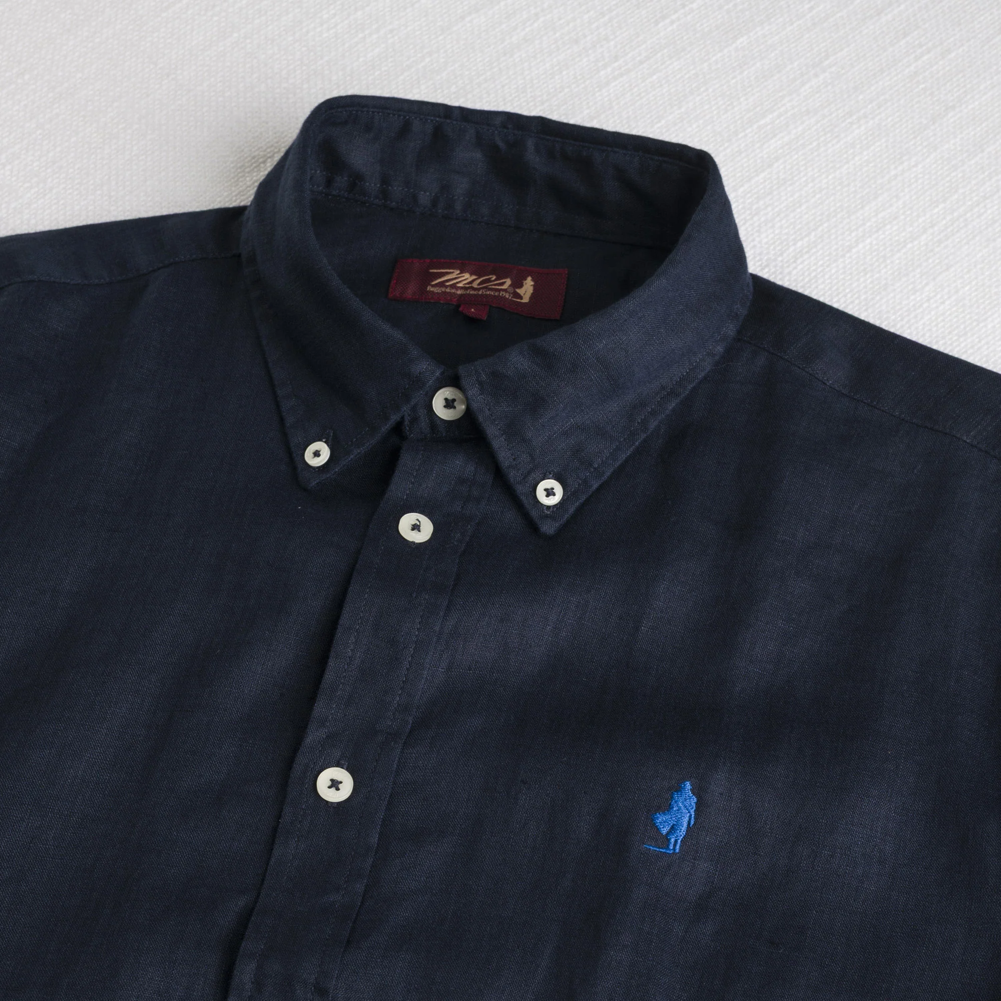Camicia 100% lino manica lunga - Navy Blue - Image 3