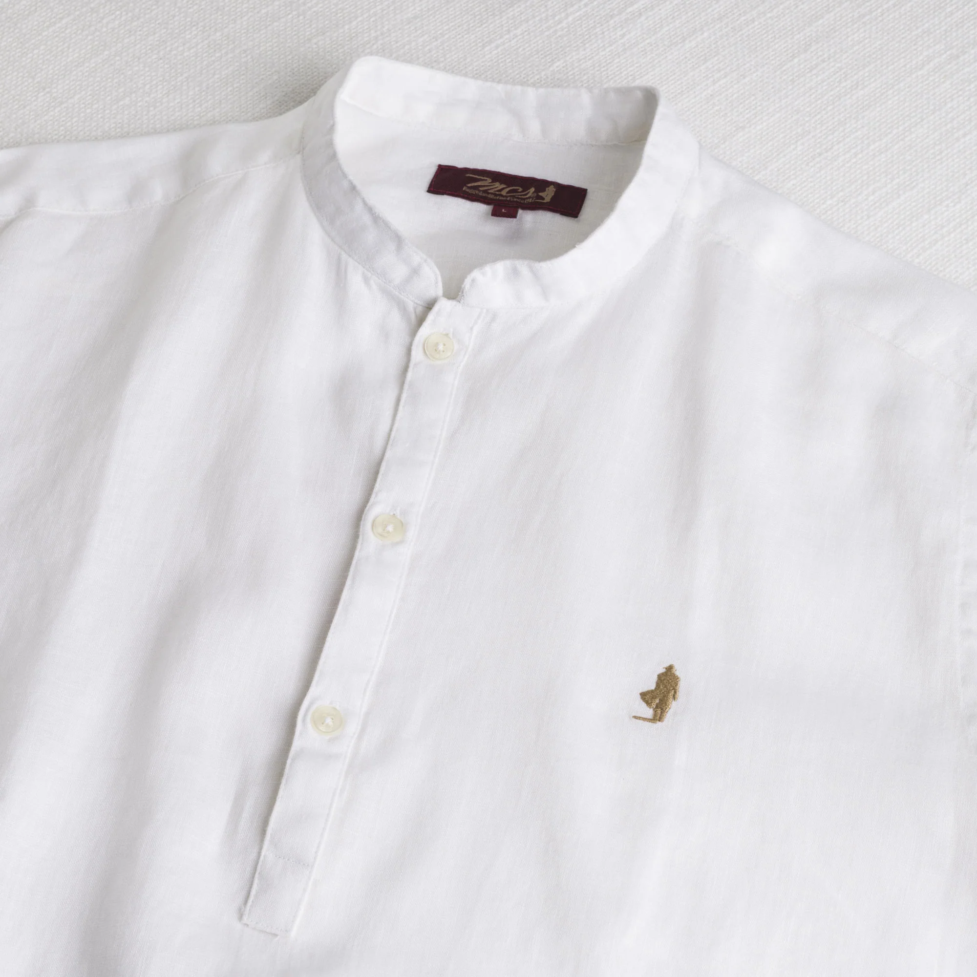 Camicia 100% lino serafino con collo coreana - White - Image 3