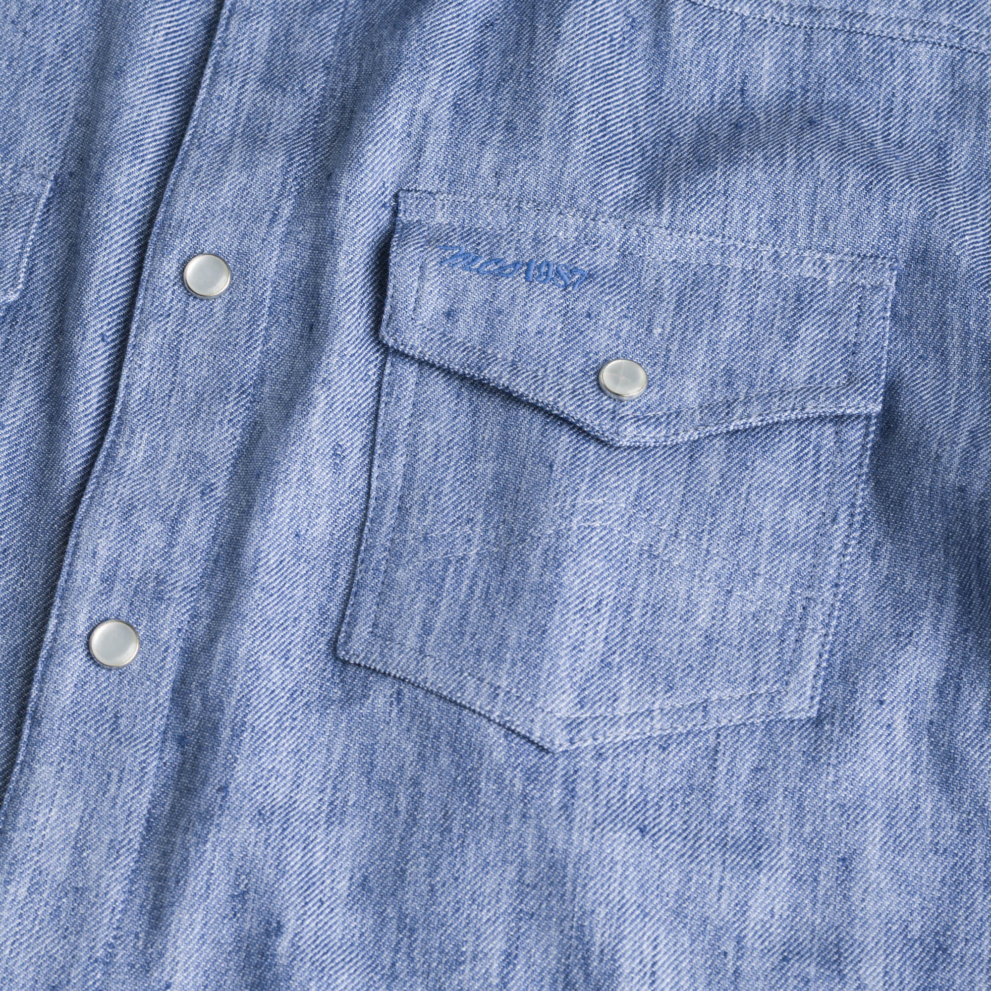 Camicia a maniche lunghe in misto cotone e lino - Sky Blue - Image 4