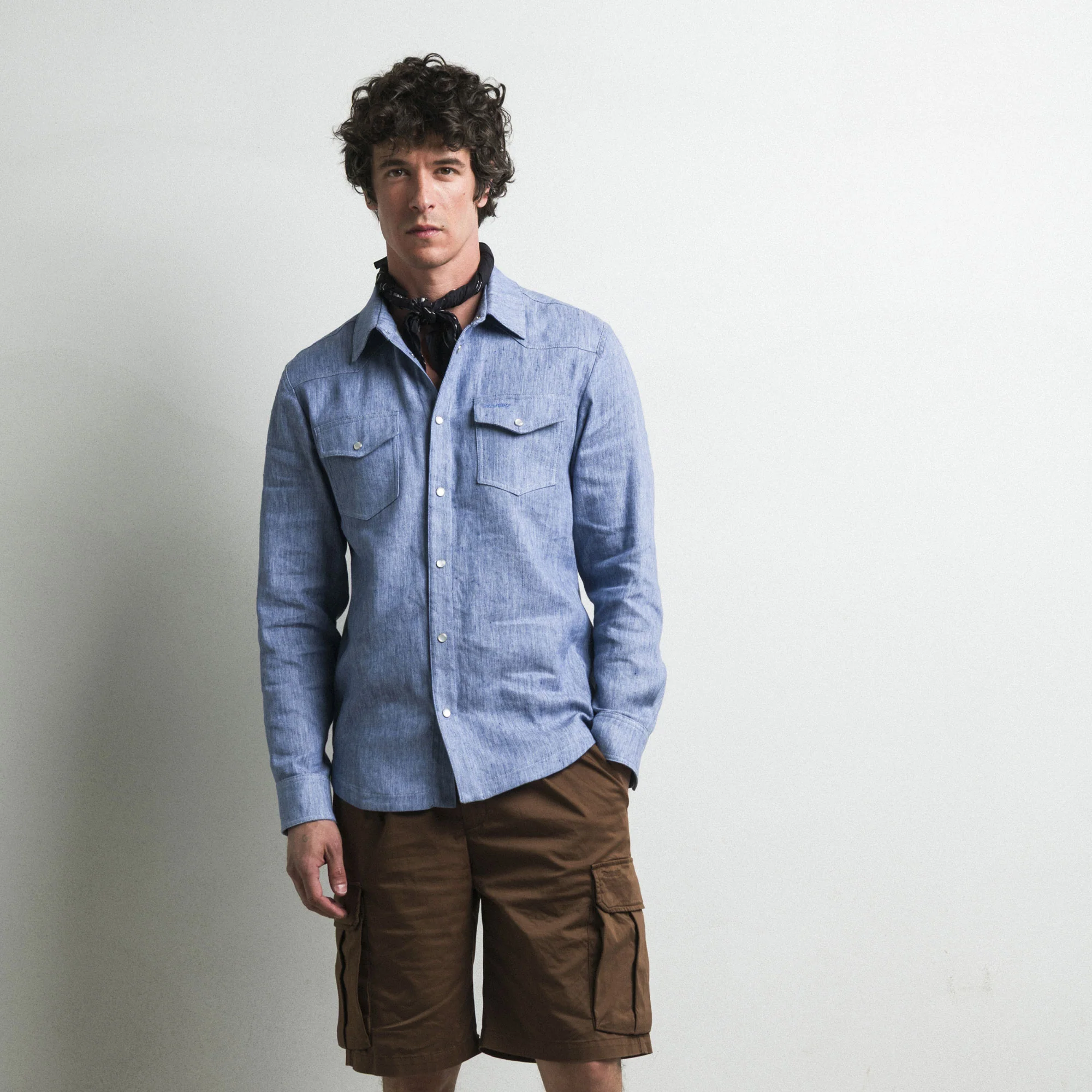 Camicia a maniche lunghe in misto cotone e lino - Sky Blue - Image 6
