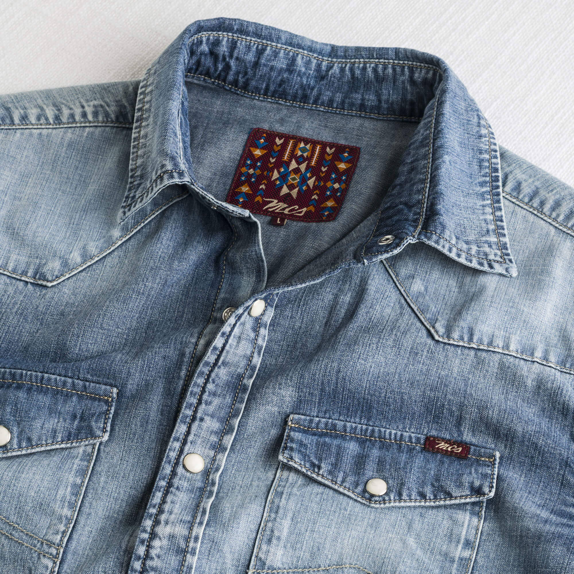 Camicia western in denim - Light Blue Denim - Image 3