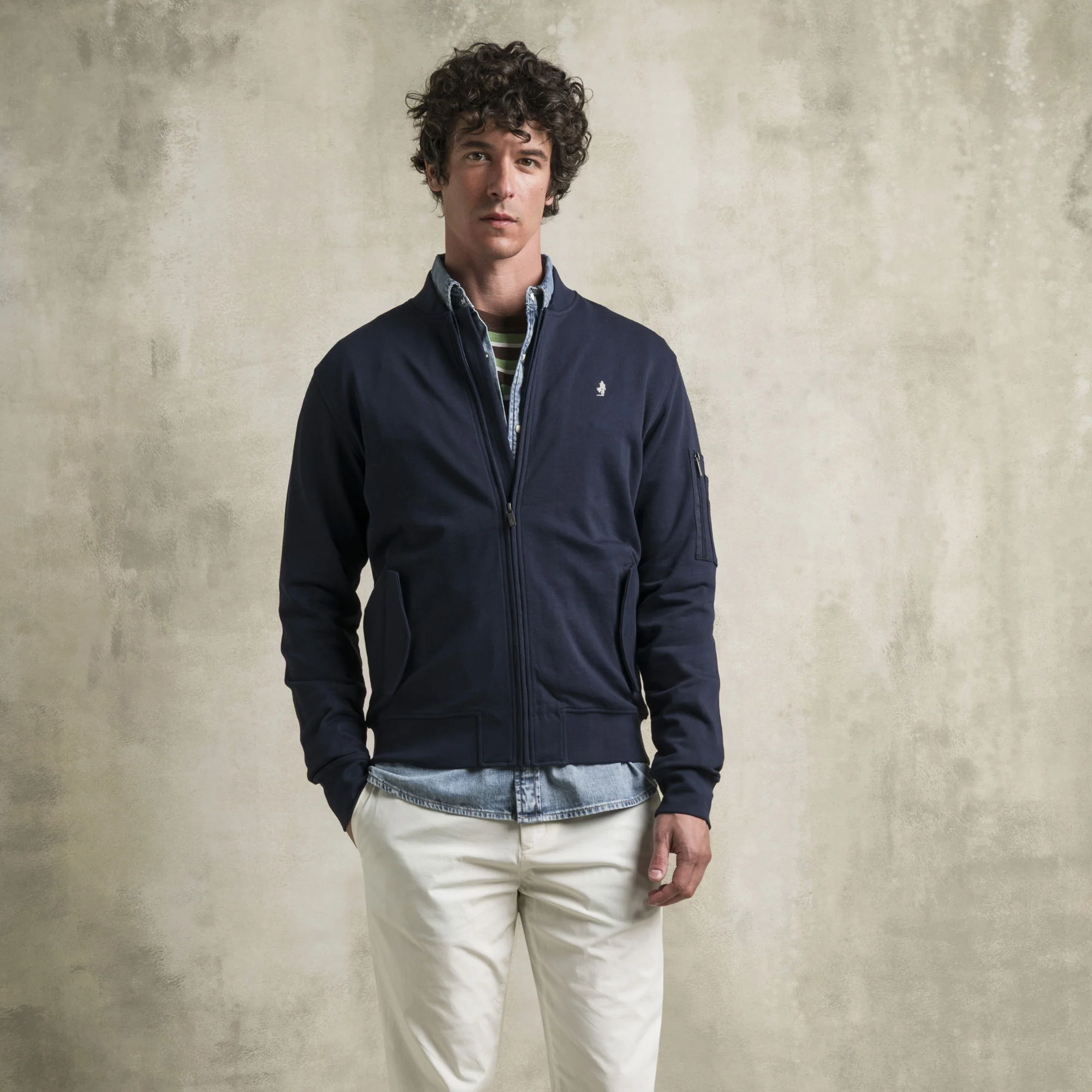 Felpa bomber 100% cotone - Navy Blue - Image 5