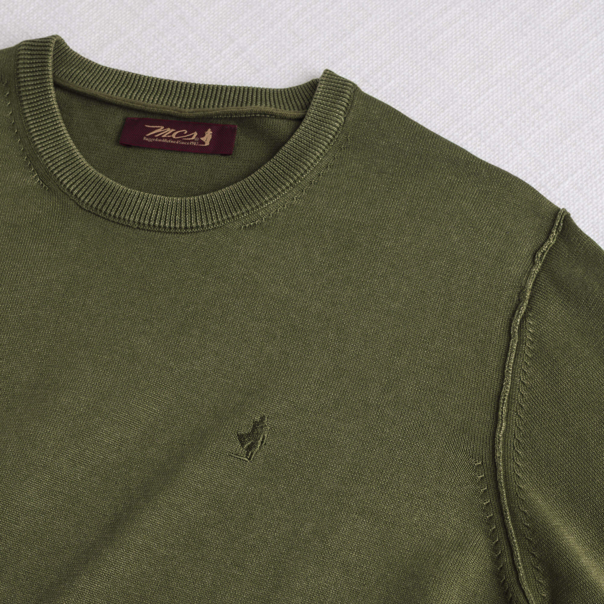 Maglia 100% cotone girocollo acid wash - Dark Olive - Image 3