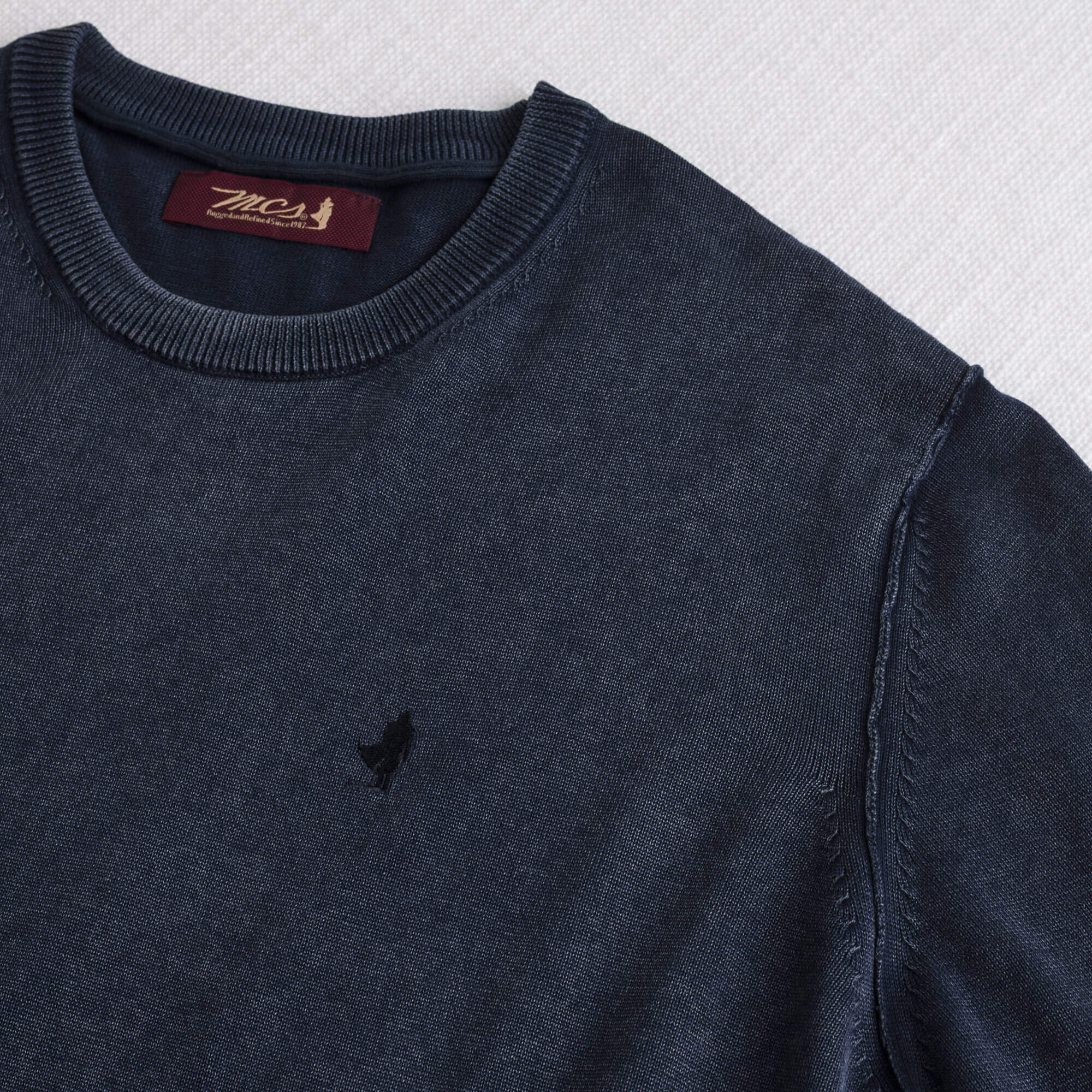 Maglia 100% cotone girocollo acid wash - Navy Blue - Image 3