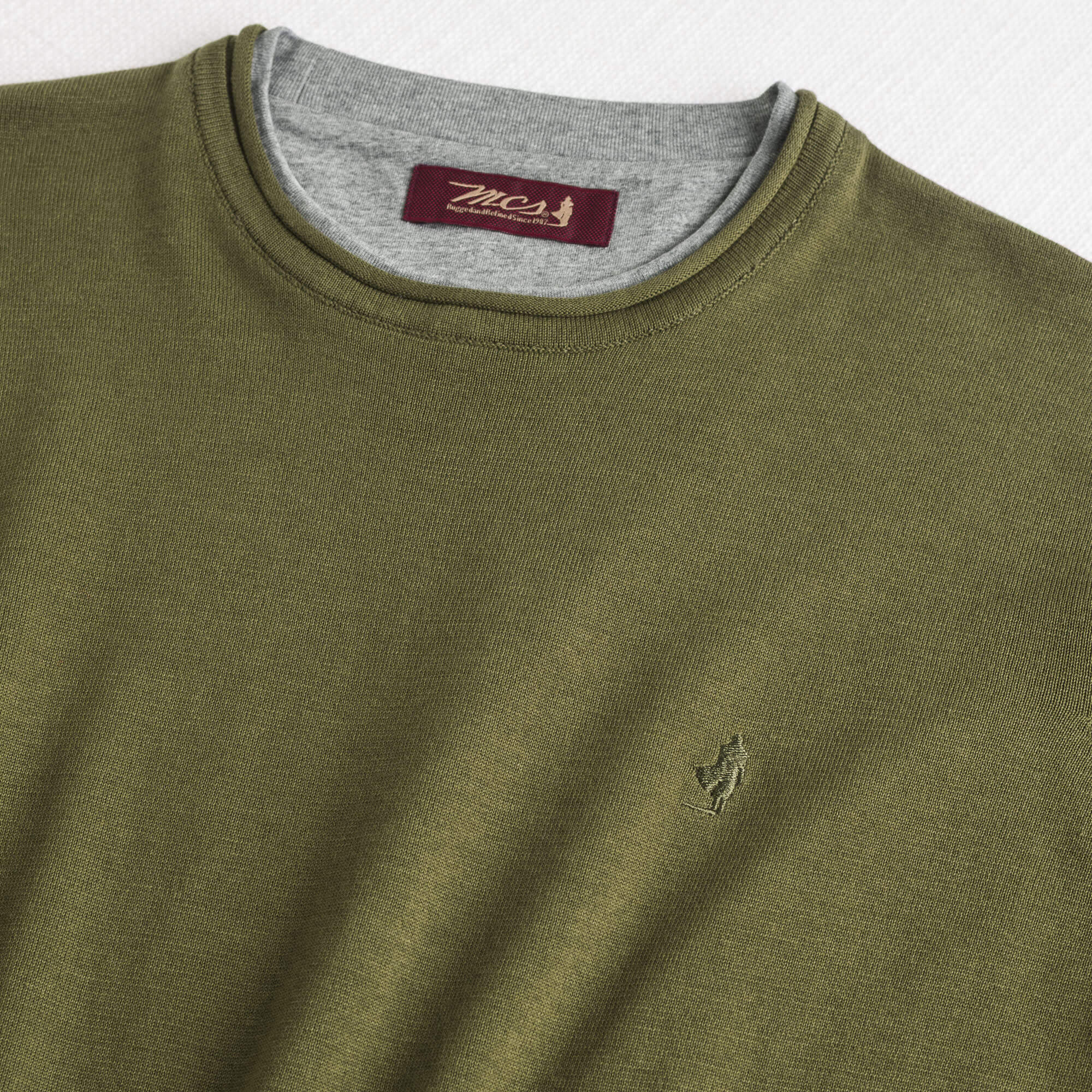 Maglia 100% cotone girocollo con dettagli in jersey - Dark Olive - Image 3