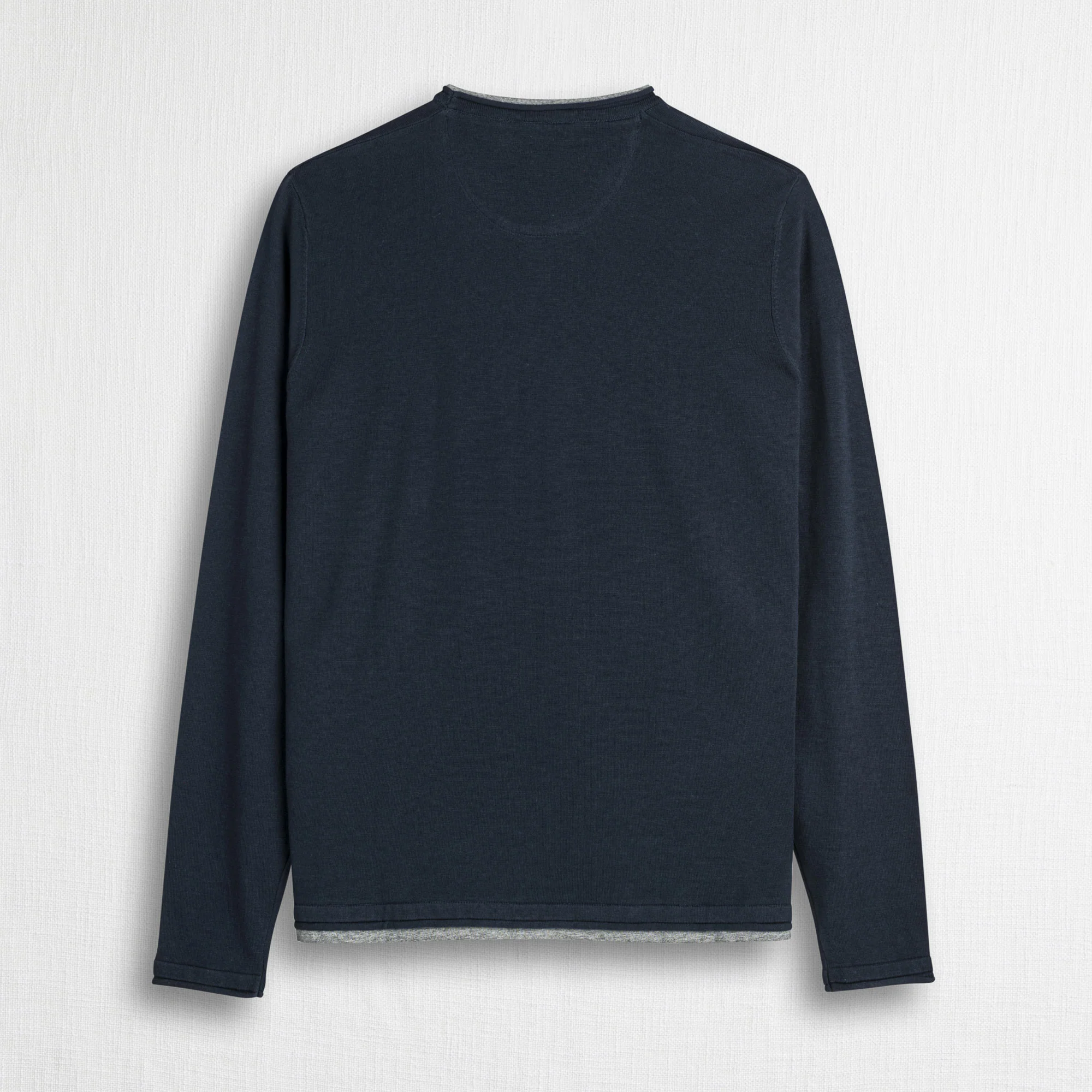 Maglia 100% cotone girocollo con dettagli in jersey - Navy Blue - Image 2