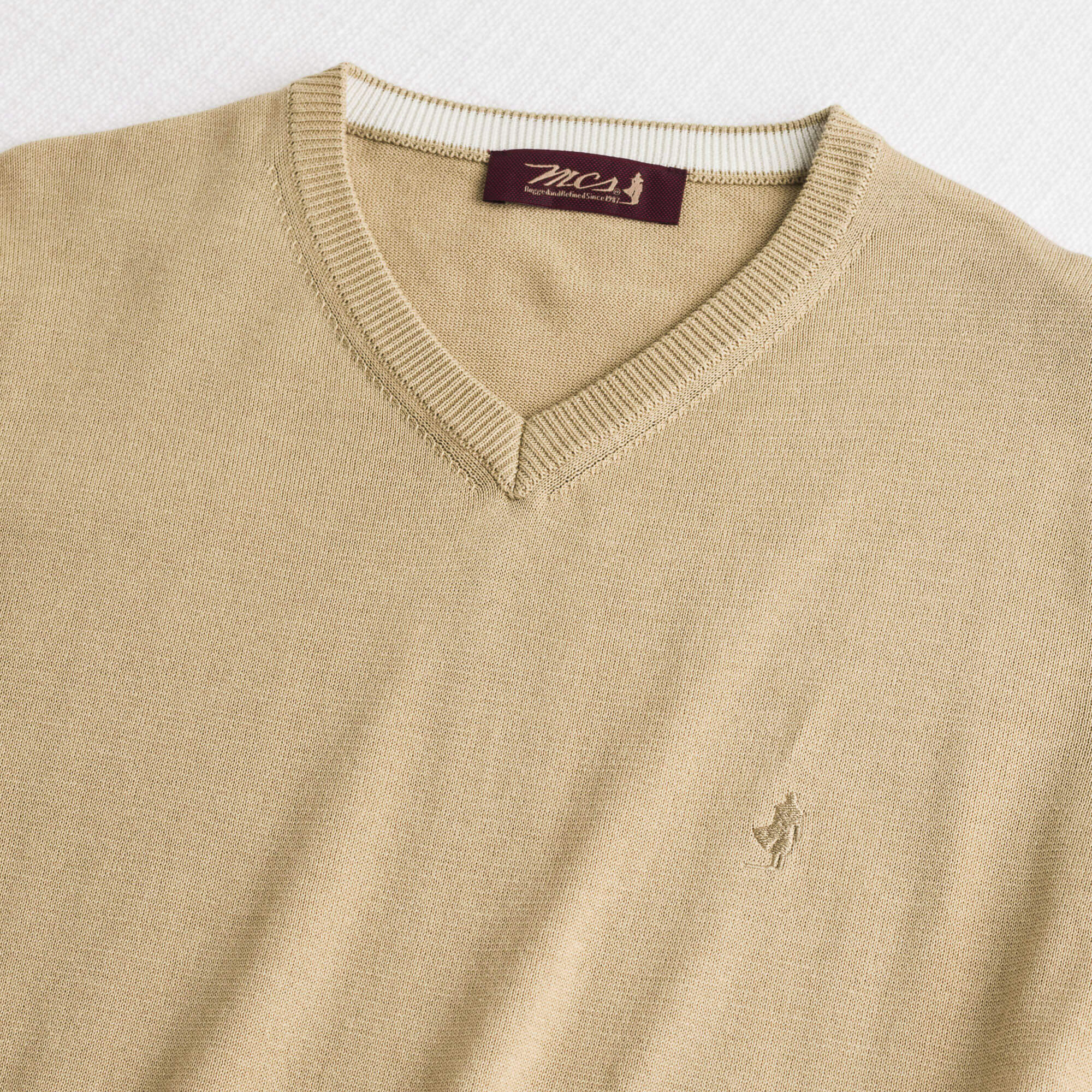 Maglia 100% cotone scollo V - Khaky - Image 3
