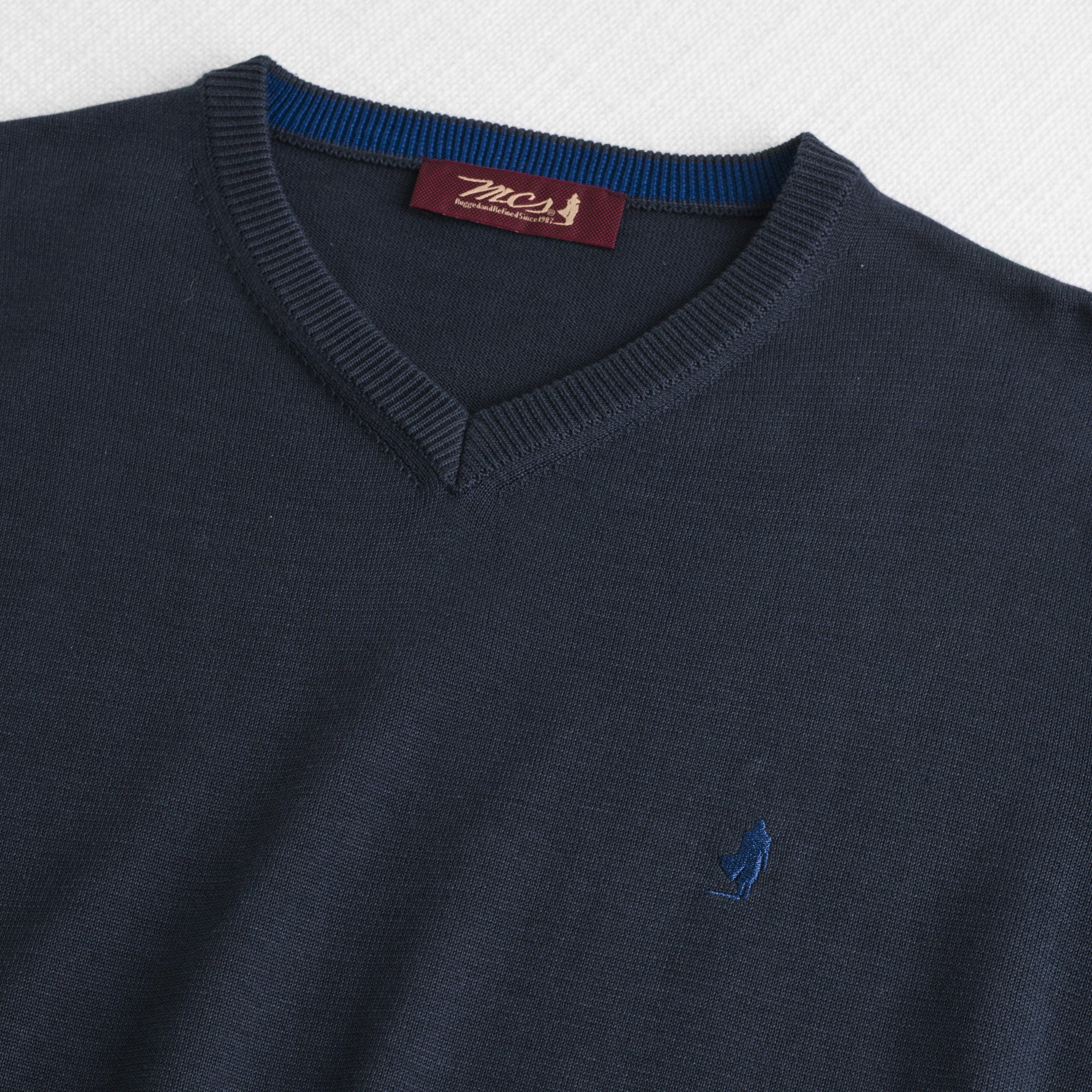 Maglia 100% cotone scollo V - Navy Blue - Image 3