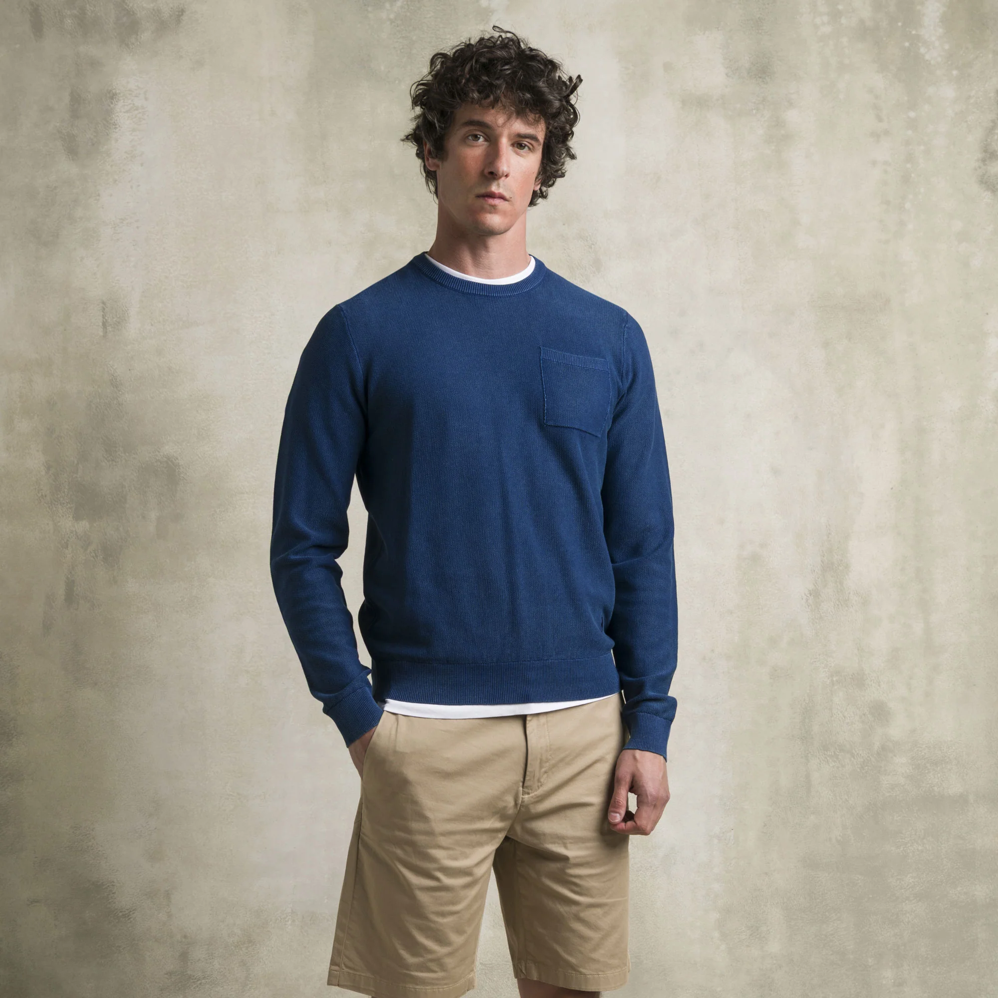 Maglia in piquet girocollo acid wash - Deep Blue - Image 5