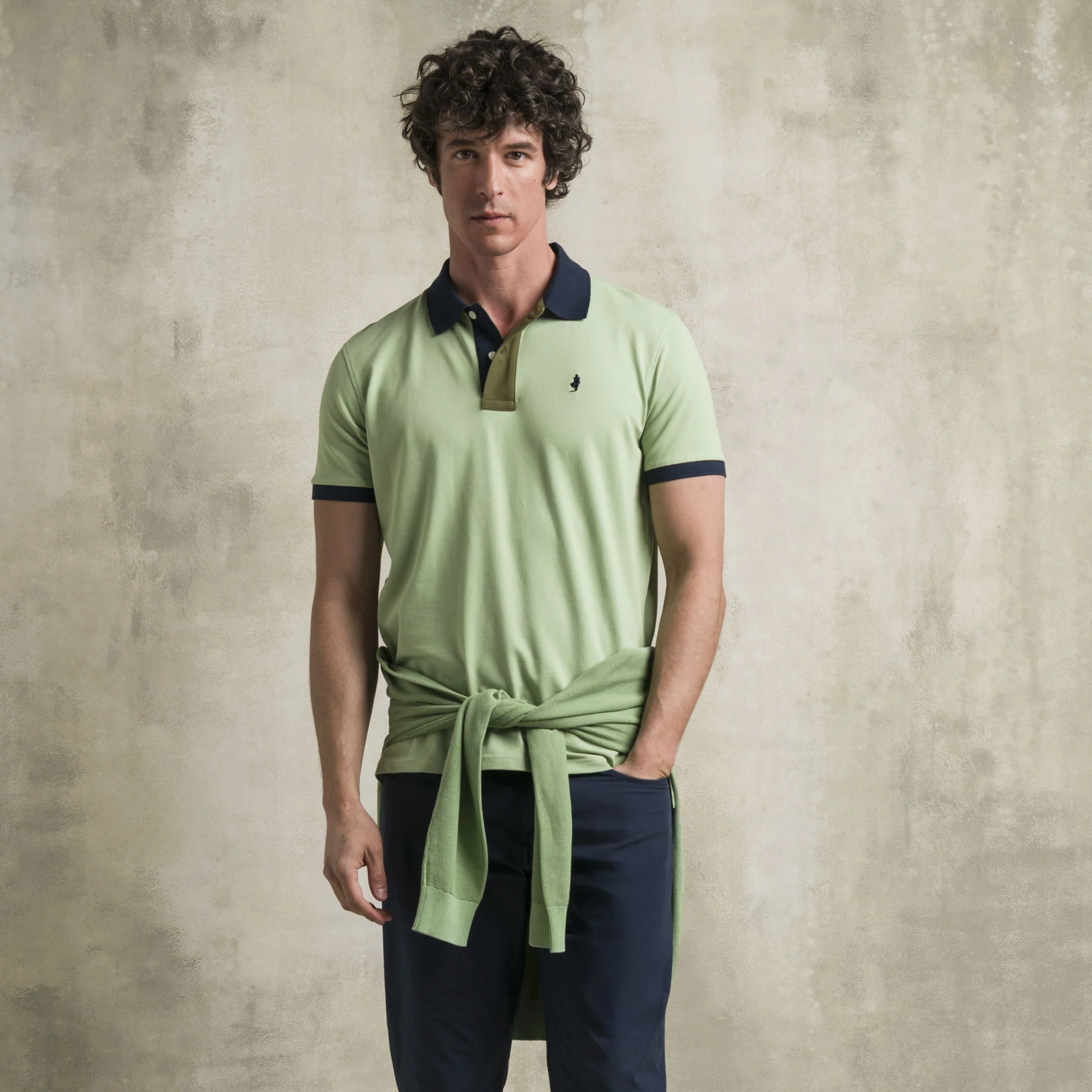 Maglia in piquet girocollo acid wash - Light Green - Image 5
