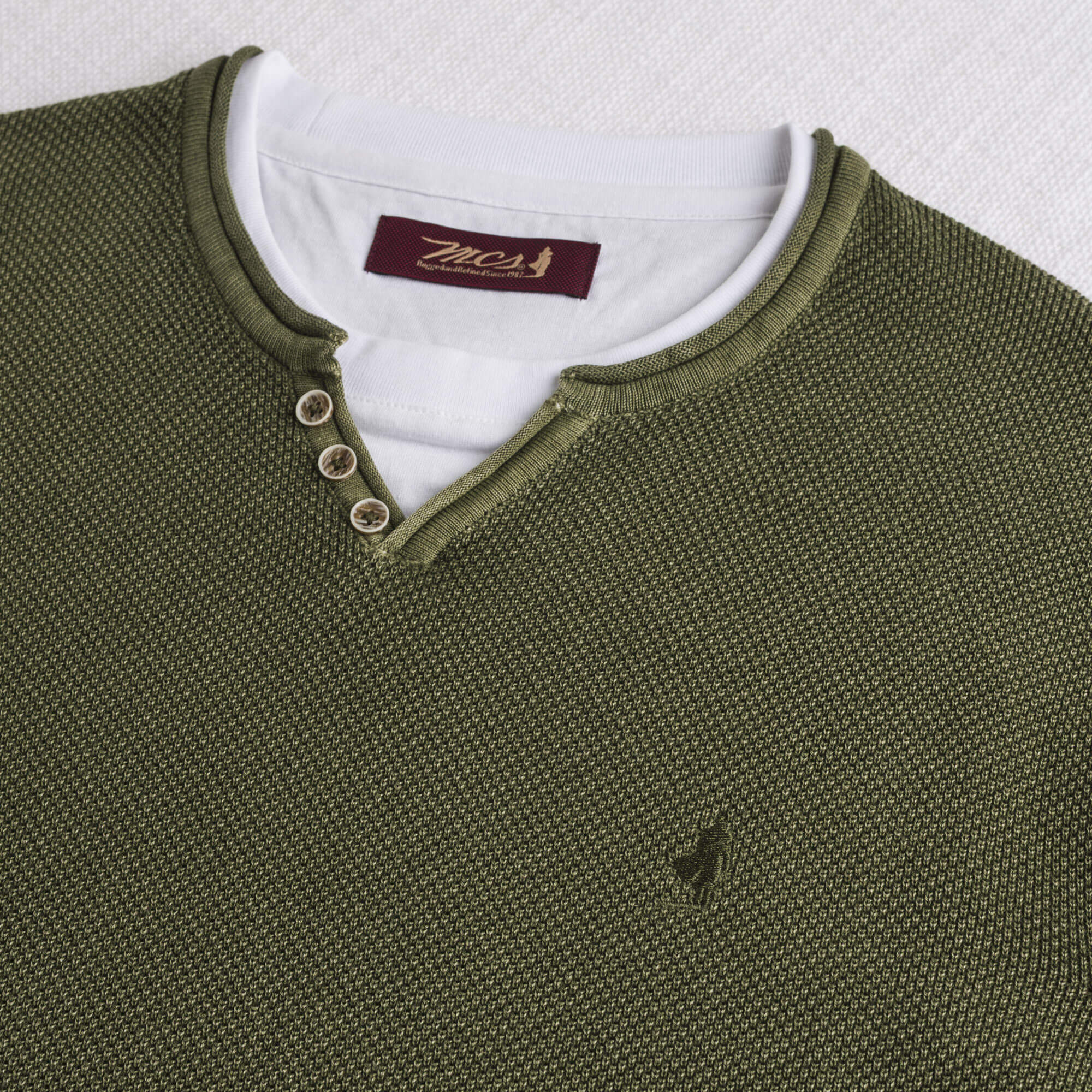 Maglia 100% cotone piquet serafino acid wash - Dark Olive - Image 3