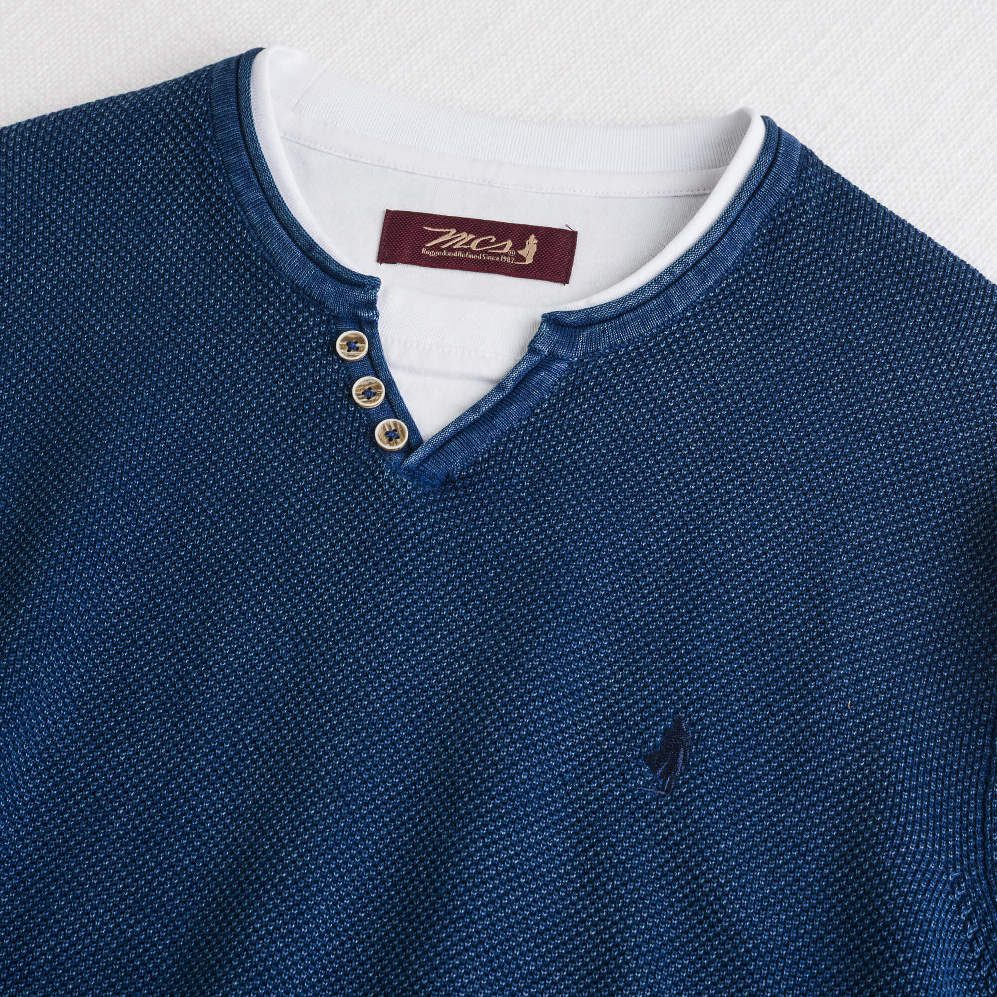 Maglia 100% cotone piquet serafino acid wash - Deep Blue - Image 3