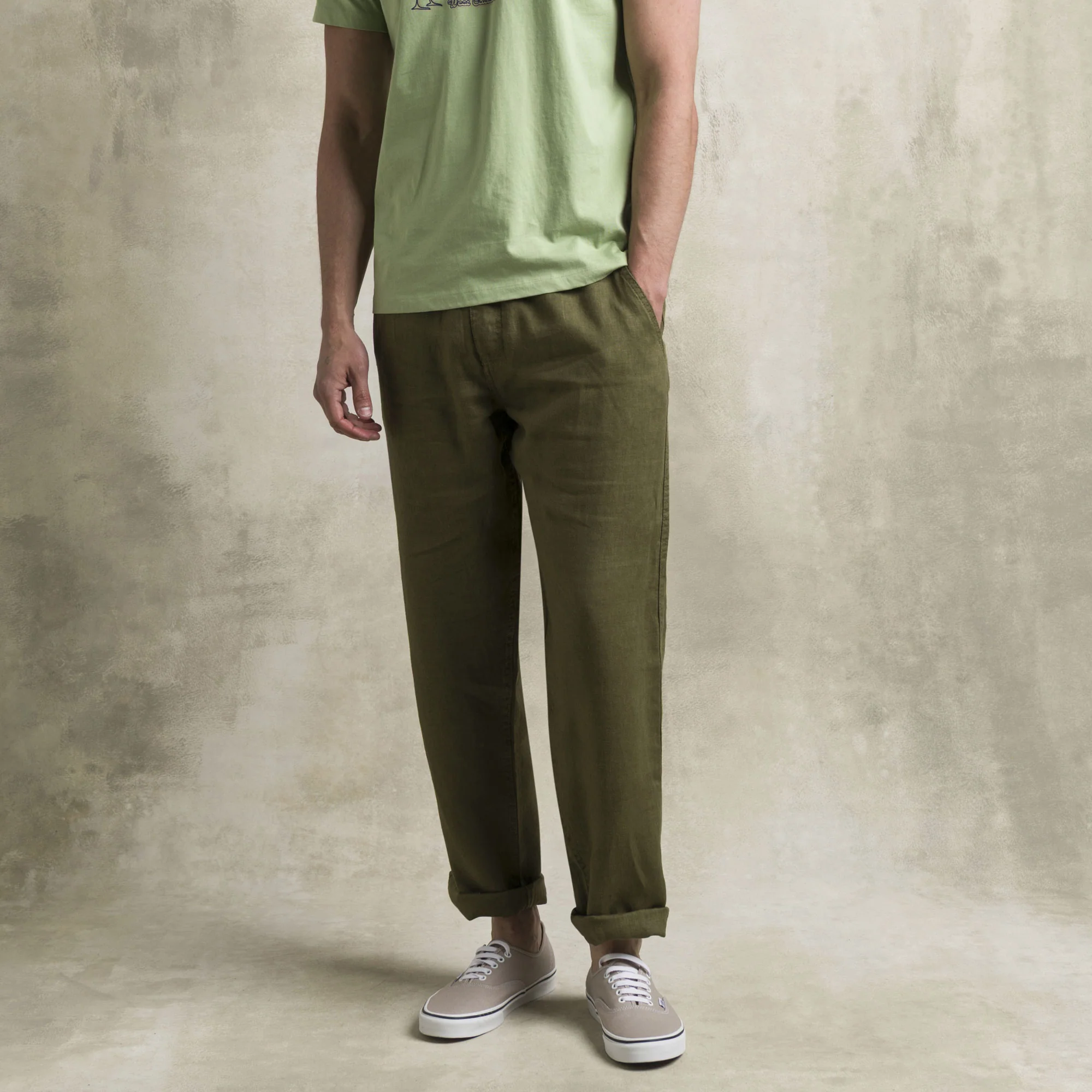 Pantaloni joggers estivi in lino - Dark Olive - Image 5