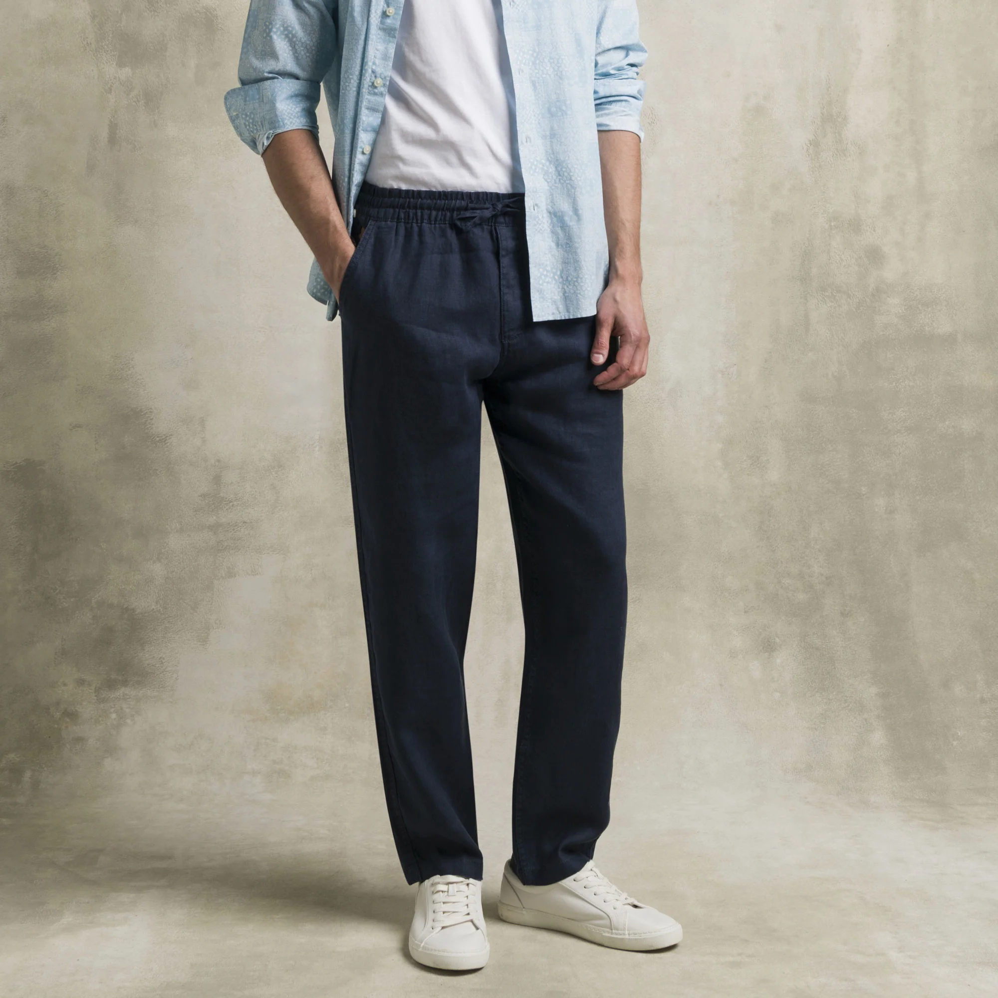 Pantaloni joggers estivi in lino - Navy Blue - Image 5