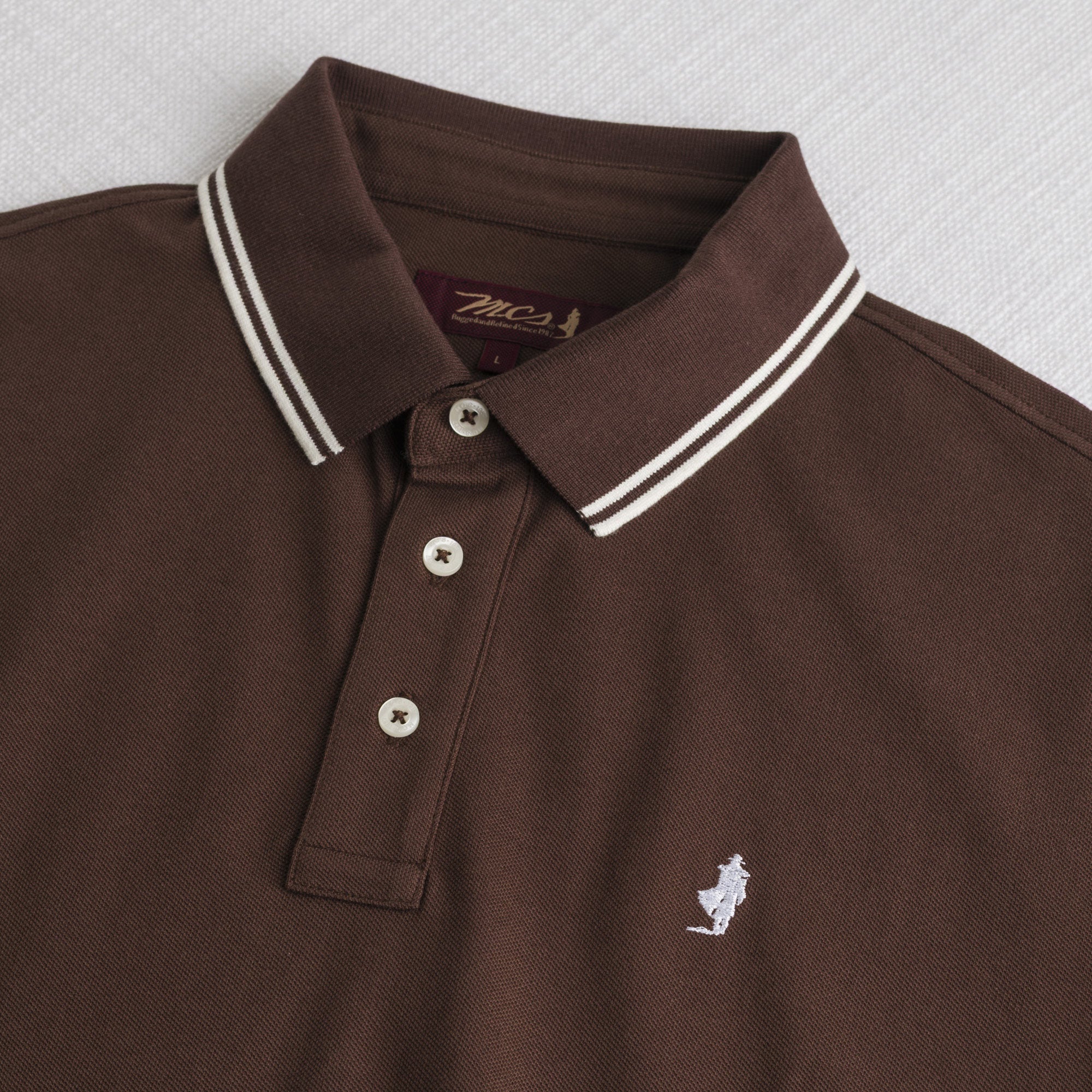 Polo 100% cotone piquet con dettagli a righe - Chocolate - Image 3