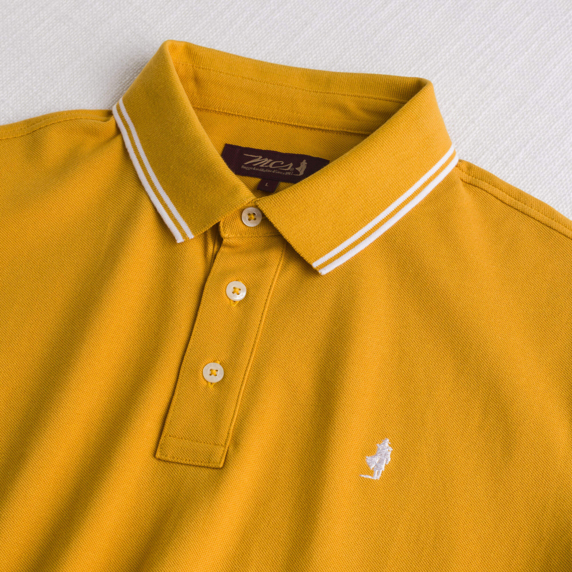 Polo 100% cotone piquet con dettagli a righe - Gold Yellow - Image 3
