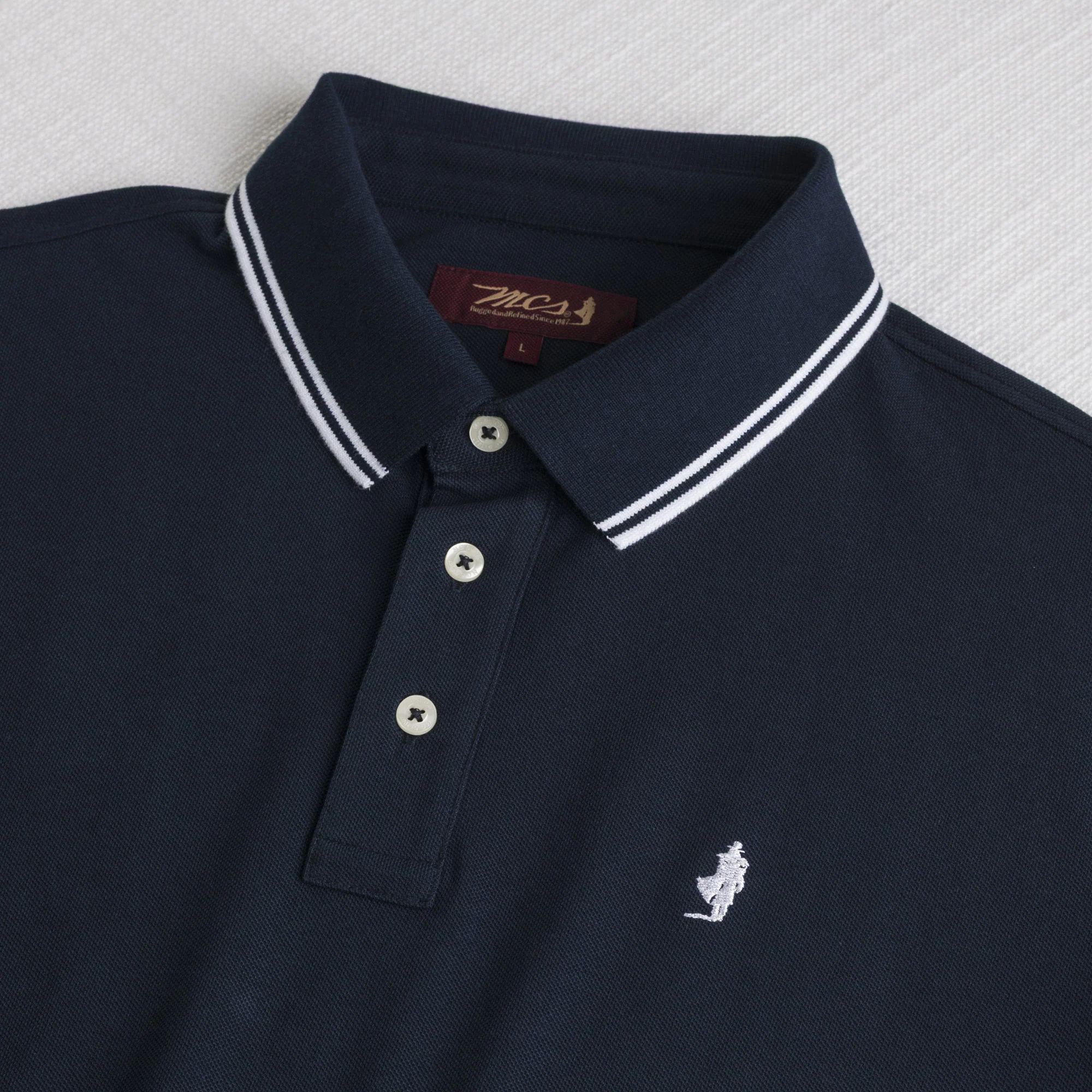 Polo 100% cotone piquet con dettagli a righe - Navy Blue - Image 3