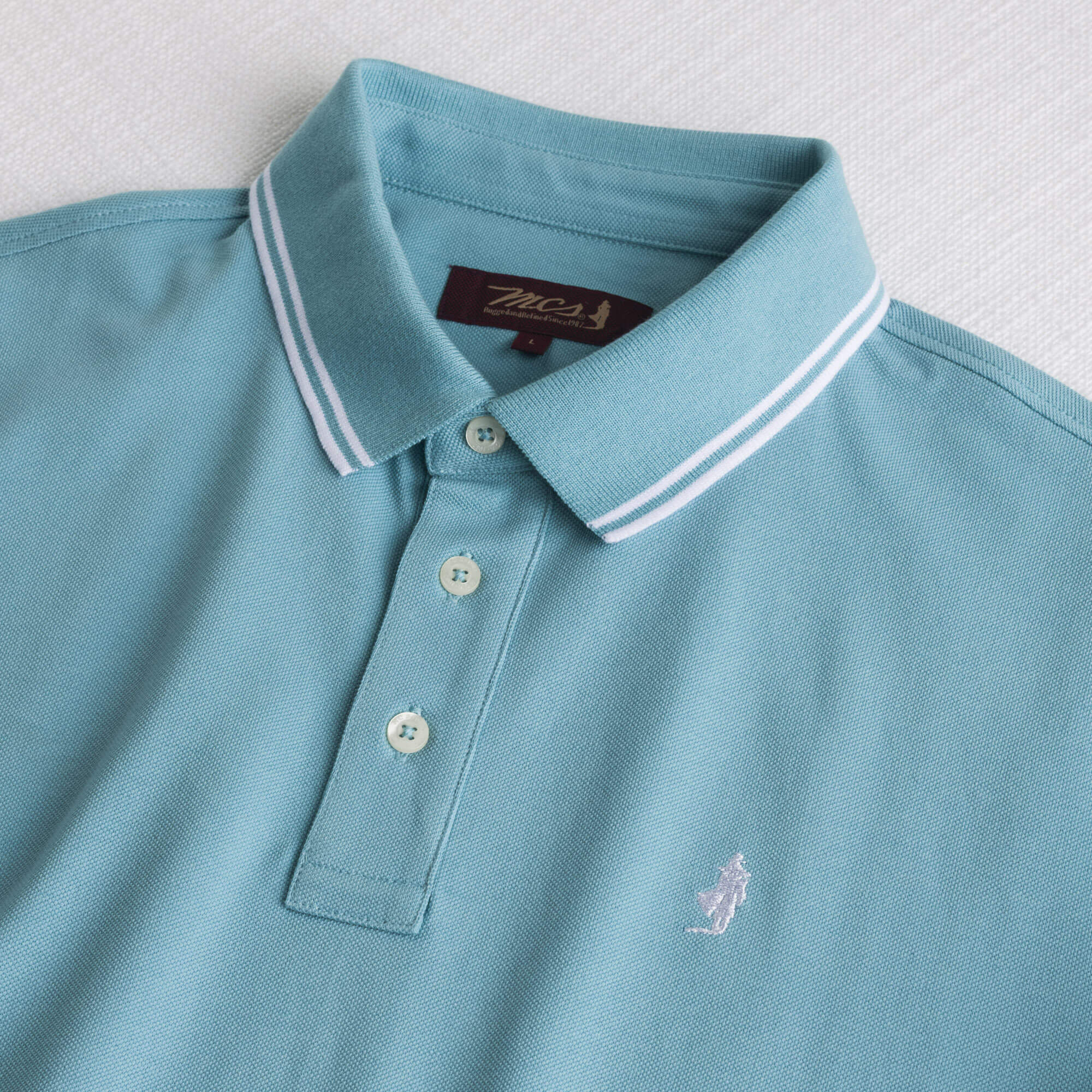 Polo 100% cotone piquet con dettagli a righe - Sky Blue - Image 3