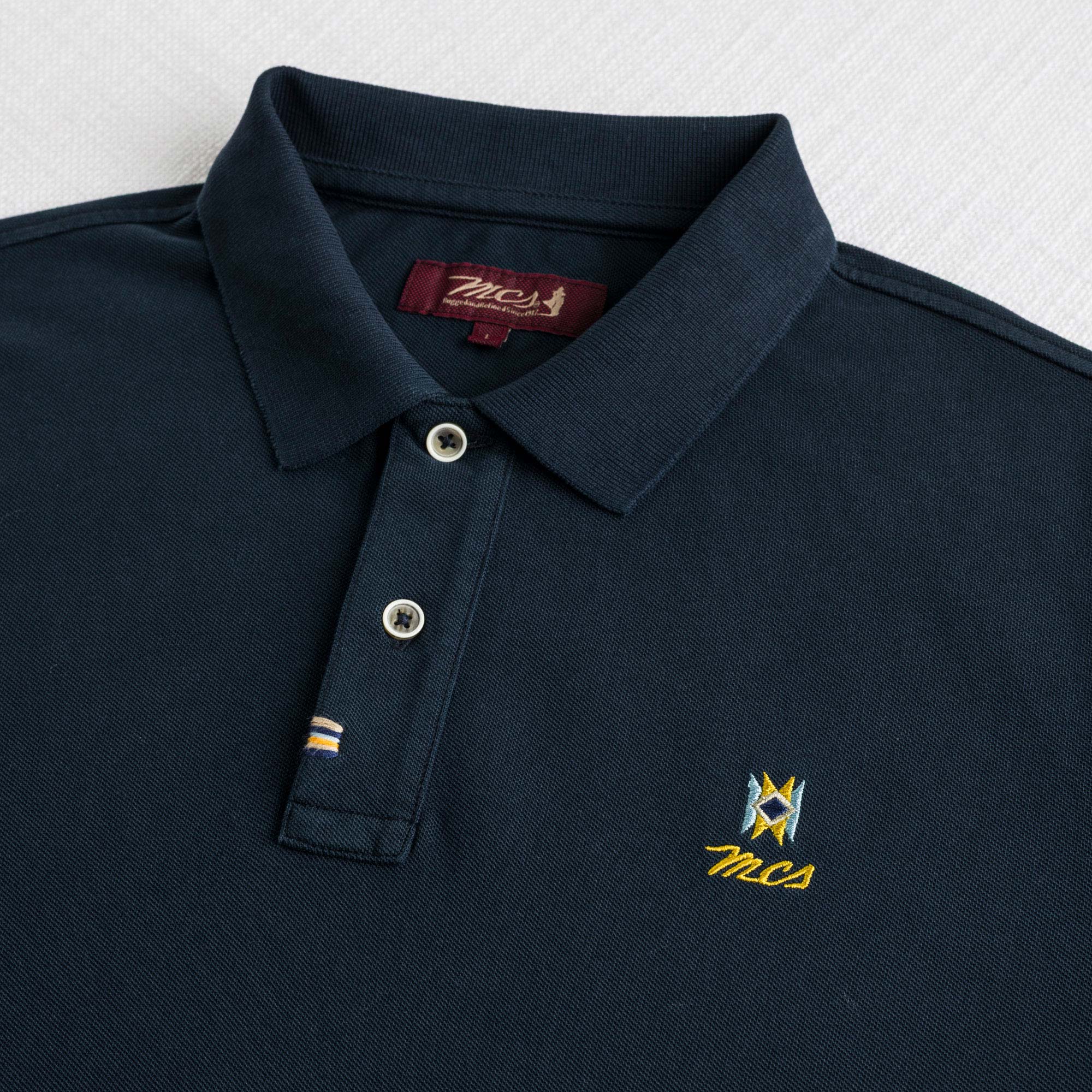 Polo 100% cotone piquet con ricami folk - Navy Blue - Image 3