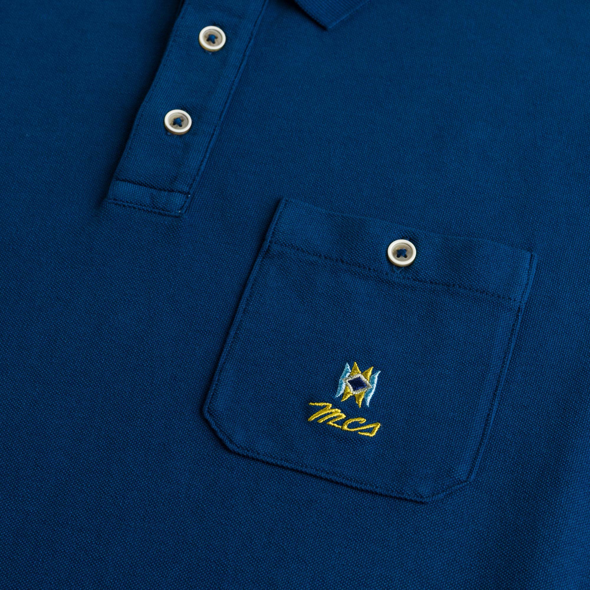 Polo 100% cotone piquet con ricami folk e taschino - Deep Blue - Image 3