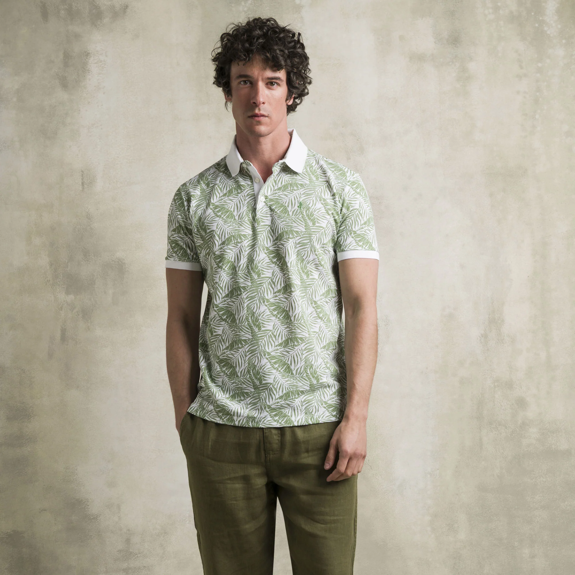 Polo 100% cotone piquet stampata - Green Floral - Image 4