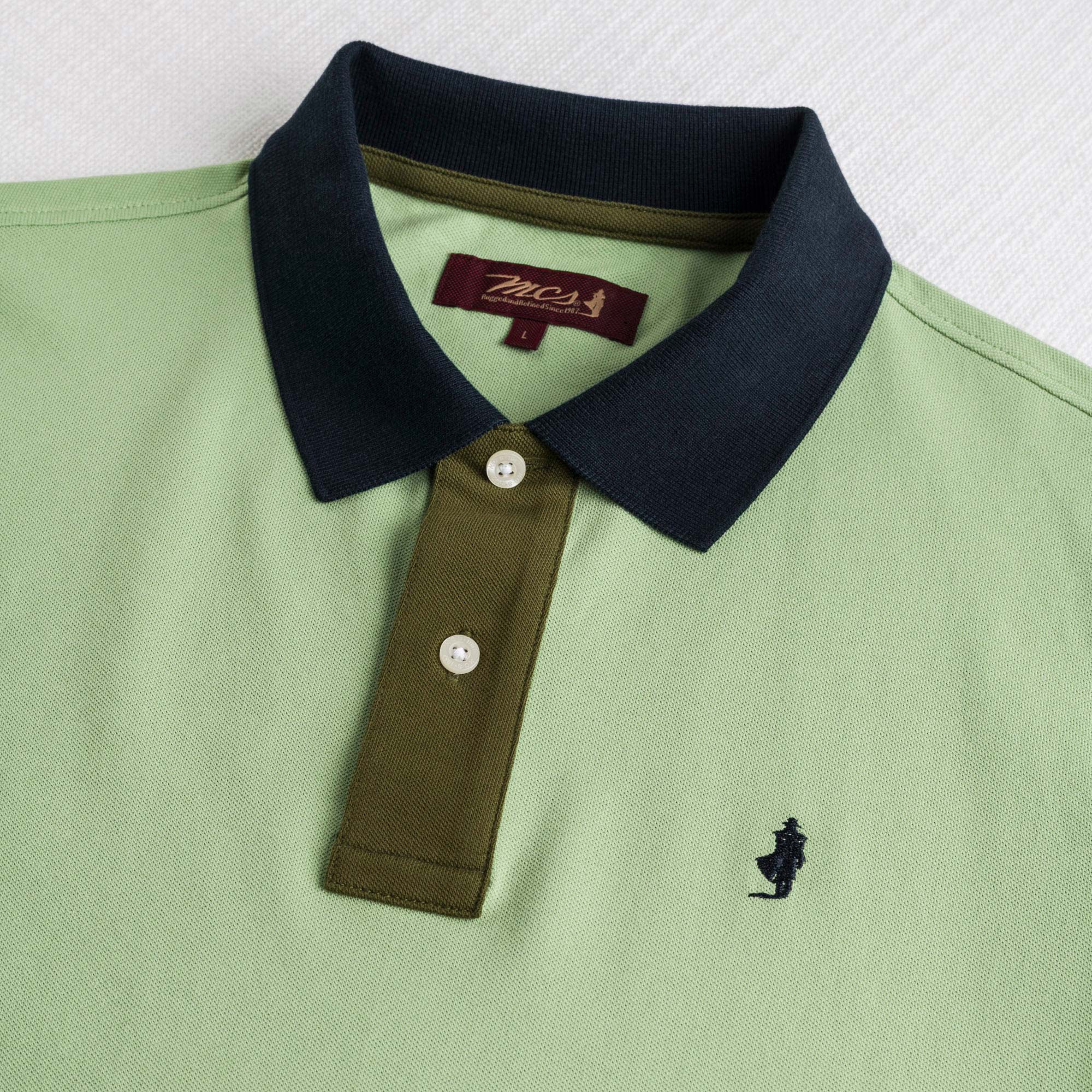 Polo cotone piquet stretch color block - Light Green - Image 3