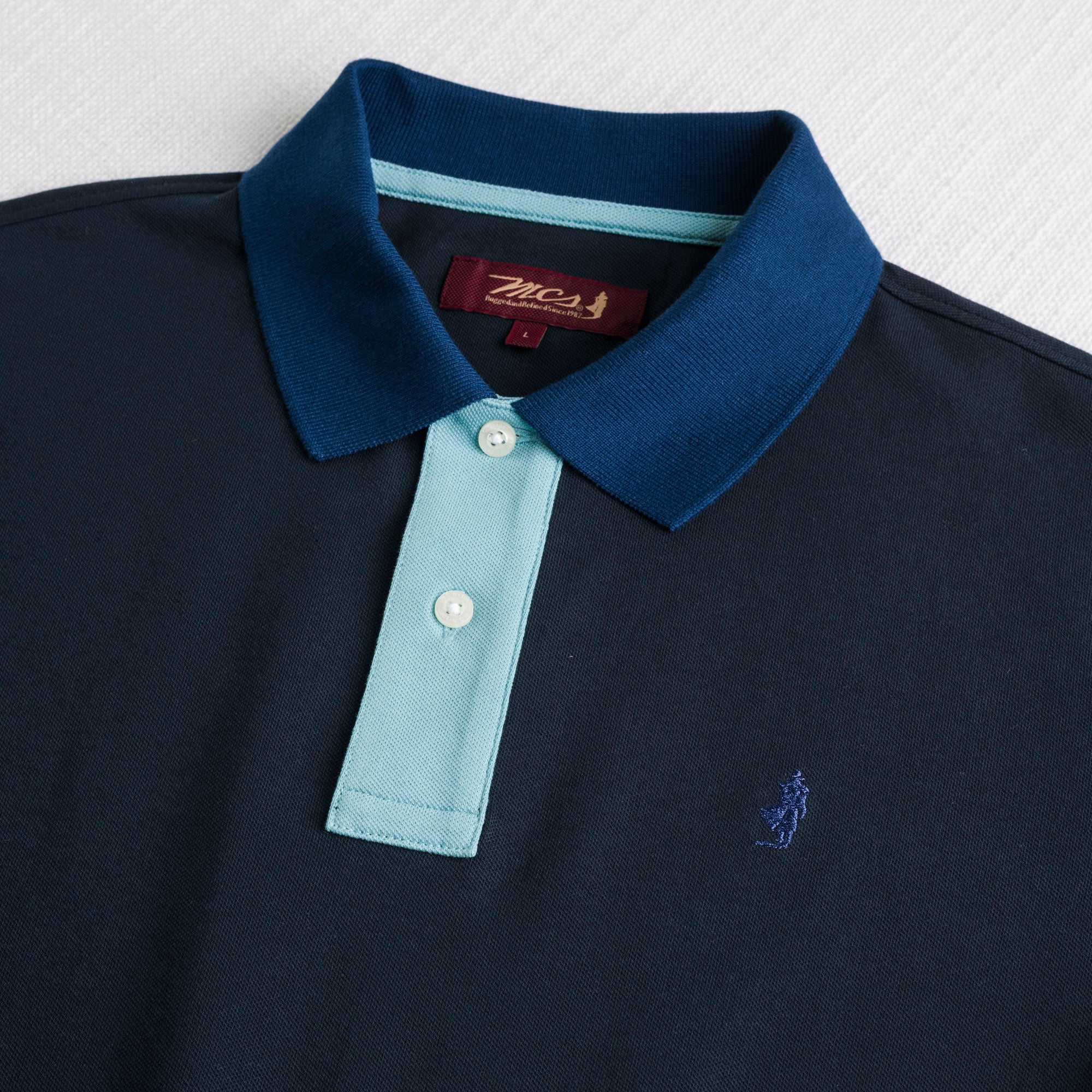 Polo cotone piquet stretch color block - Navy Blue - Image 3