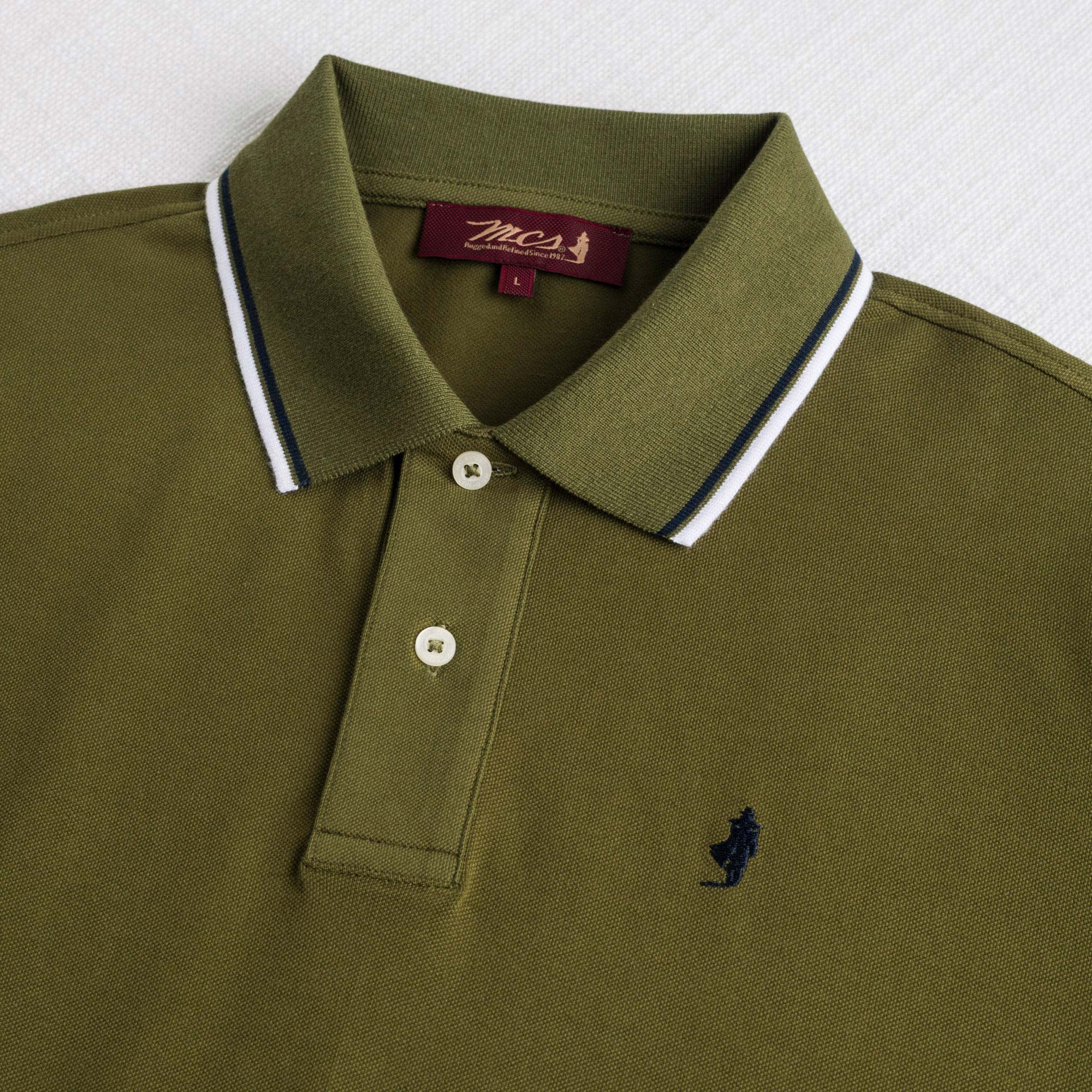 Polo cotone piquet stretch con righe bicolore - Dark Olive - Image 3