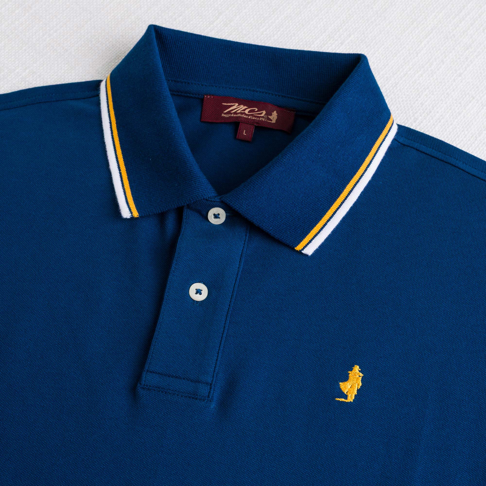 Polo cotone piquet stretch con righe bicolore - Deep Blue - Image 3