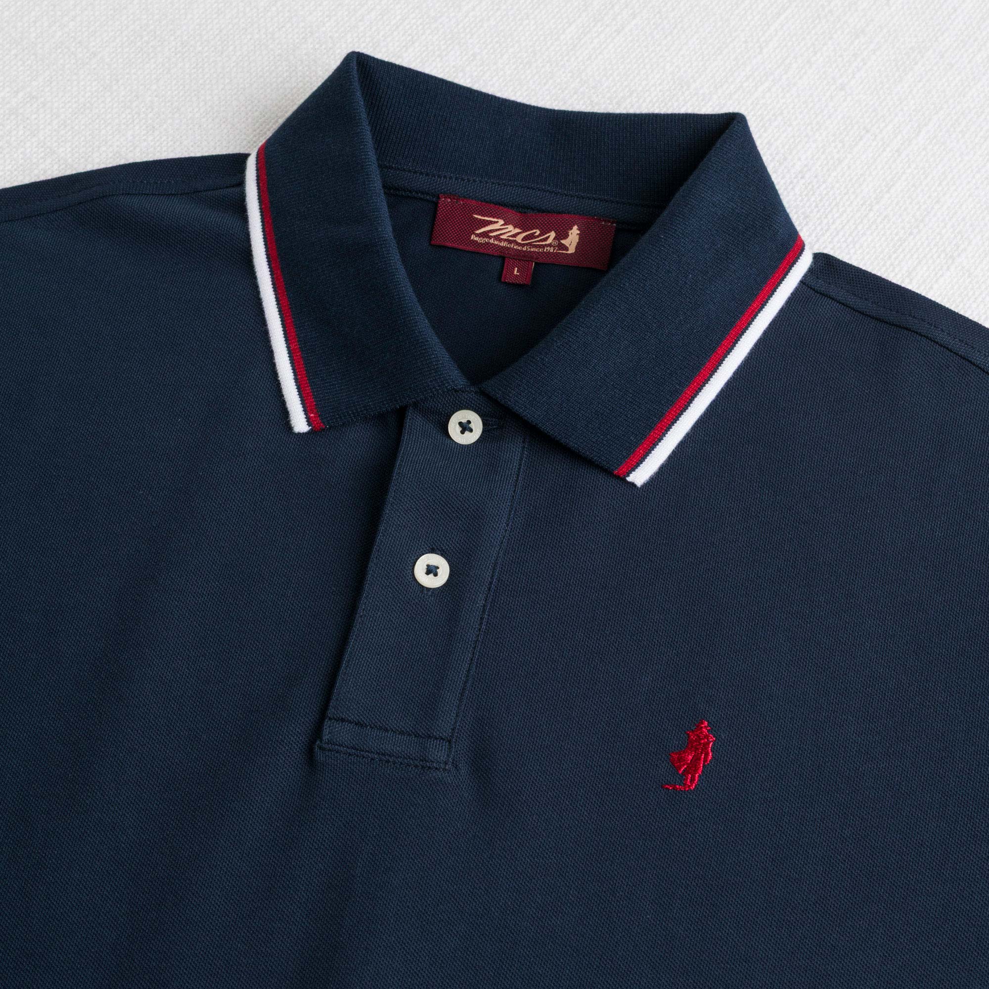 Polo cotone piquet stretch con righe bicolore - Navy Blue - Image 3