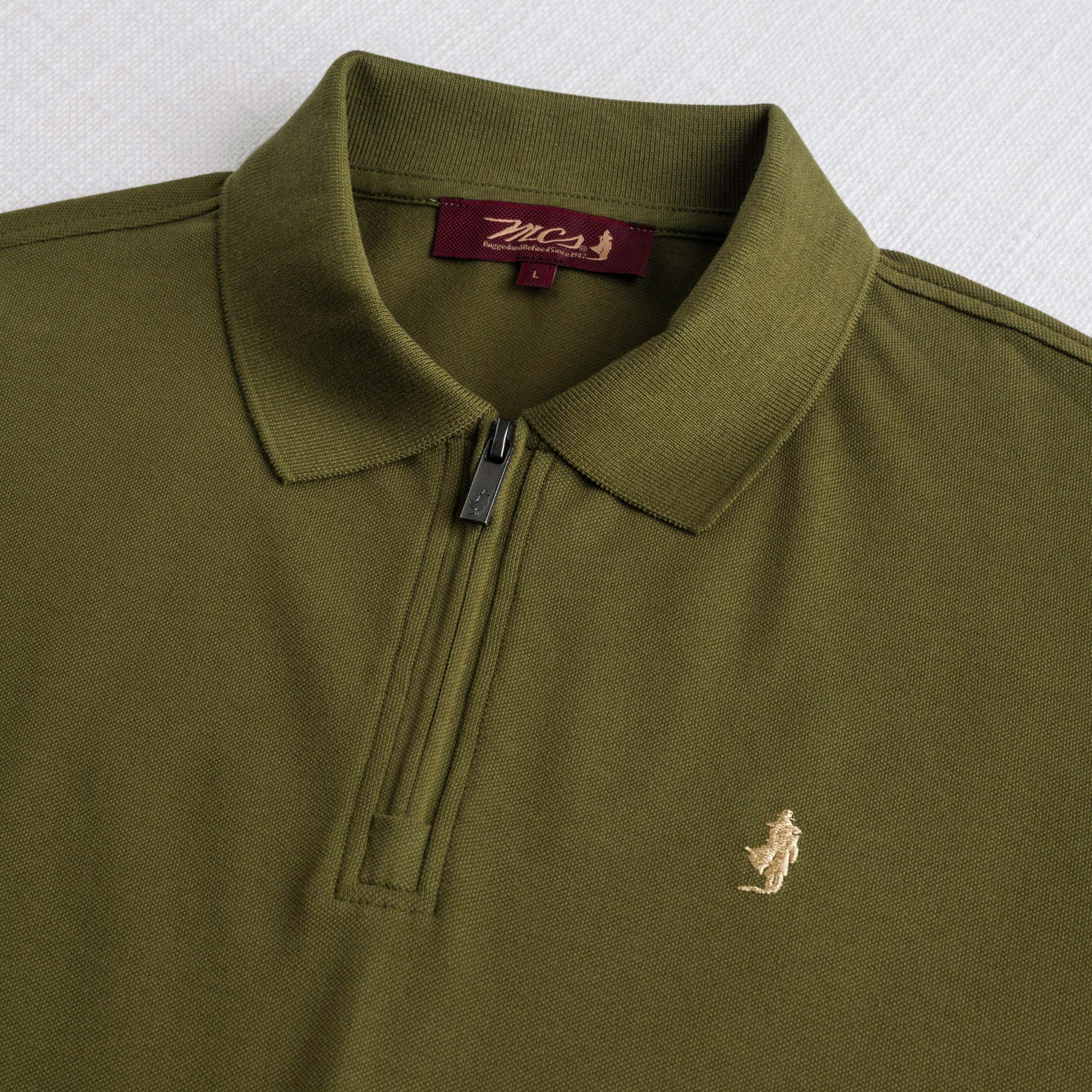 Polo cotone piquet stretch con zip - Dark Olive - Image 3