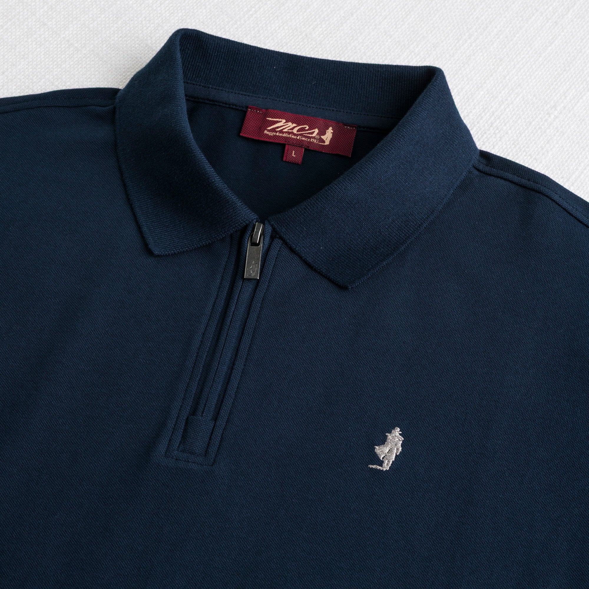 Polo cotone piquet stretch con zip - Navy Blue - Image 3