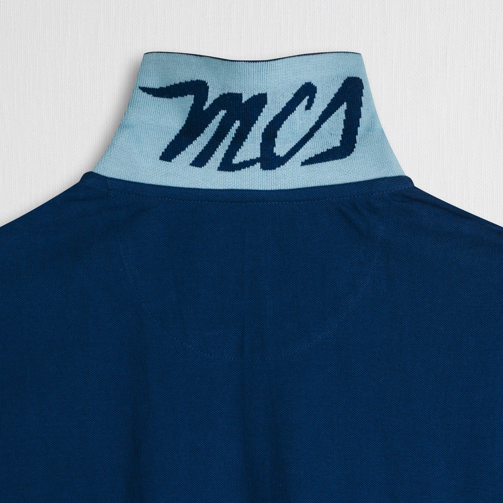 Polo cotone stretch piquet con collo jacquard - Deep Blue - Image 3