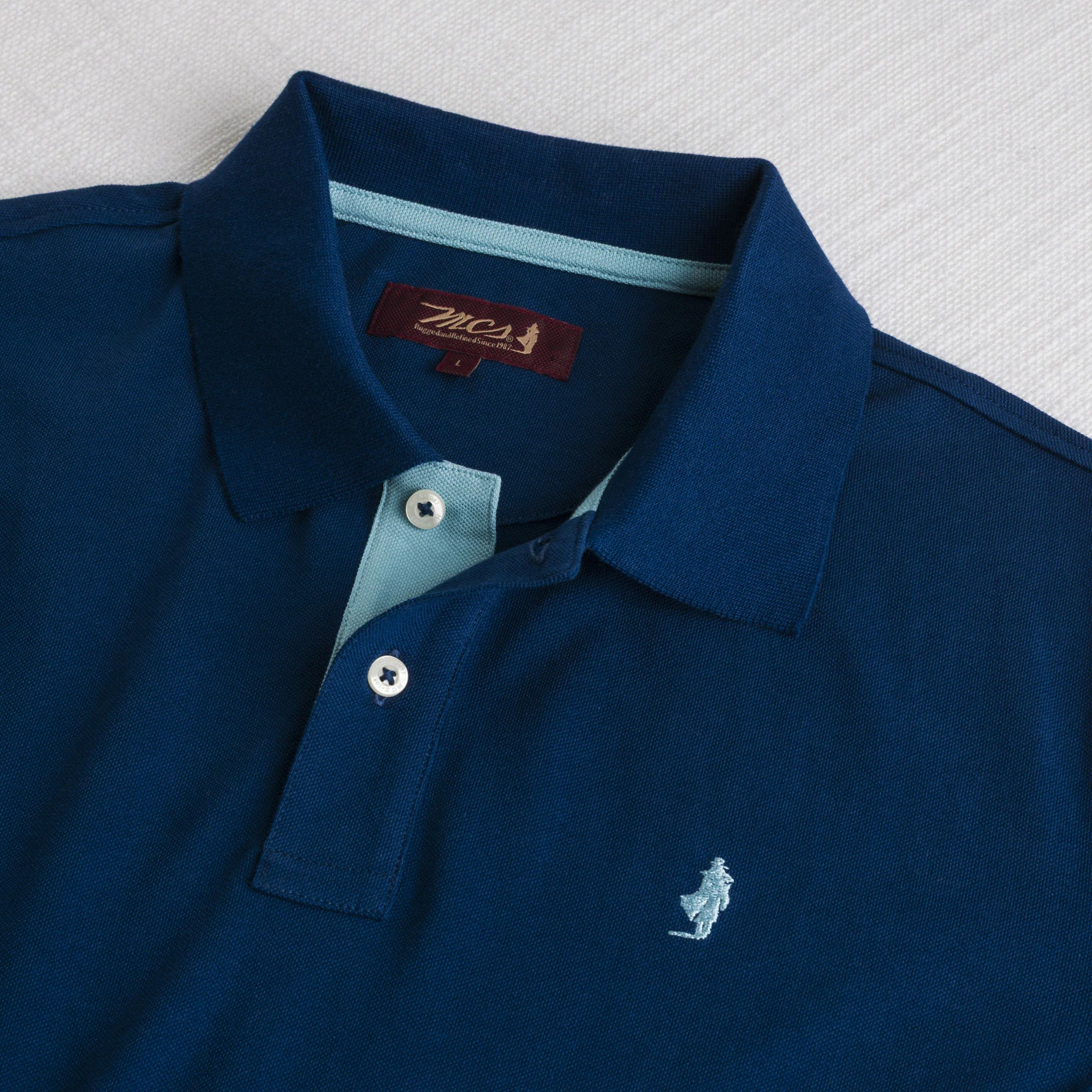 Polo cotone stretch piquet con collo jacquard - Deep Blue - Image 4