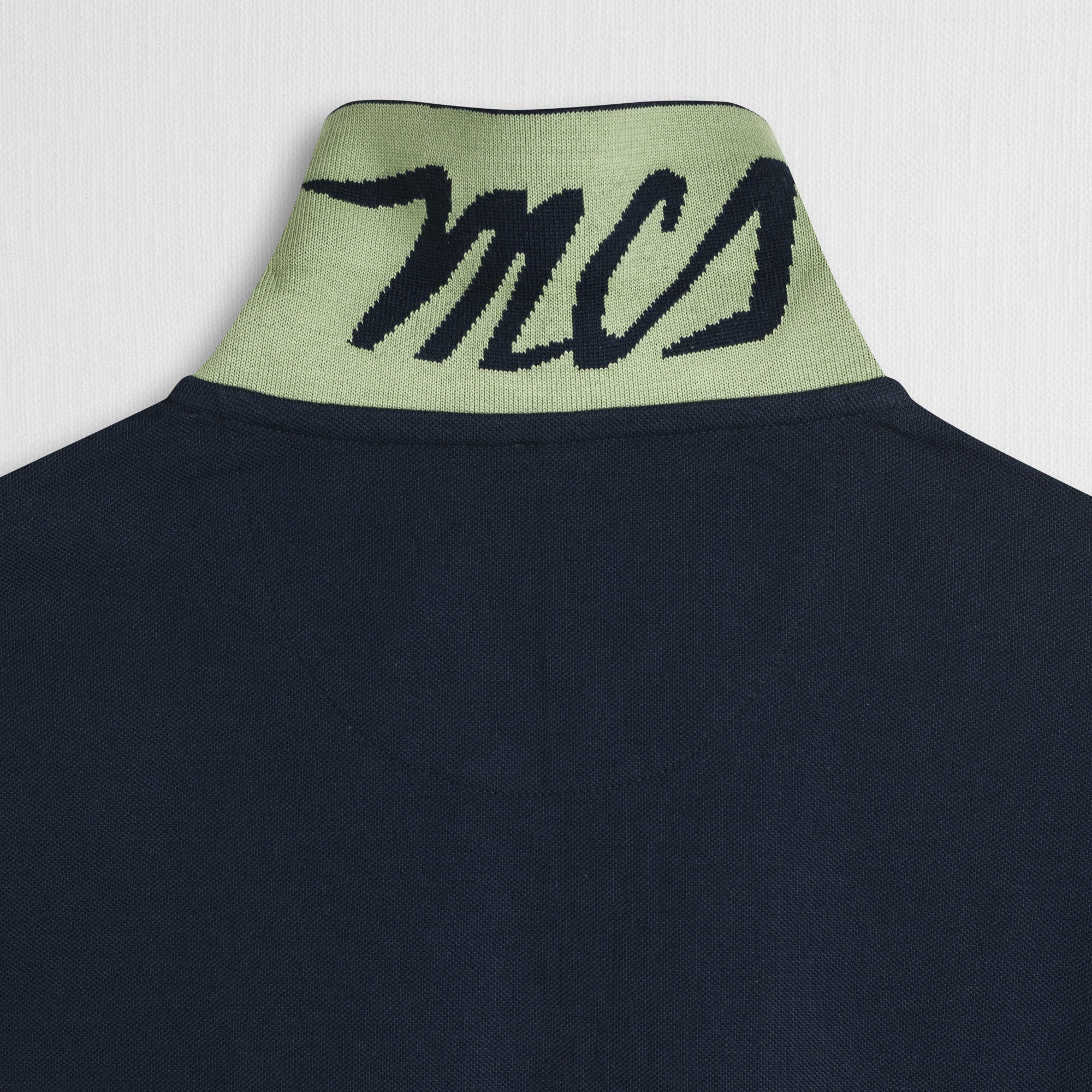 Polo cotone stretch piquet con collo jacquard - Navy Blue - Image 3
