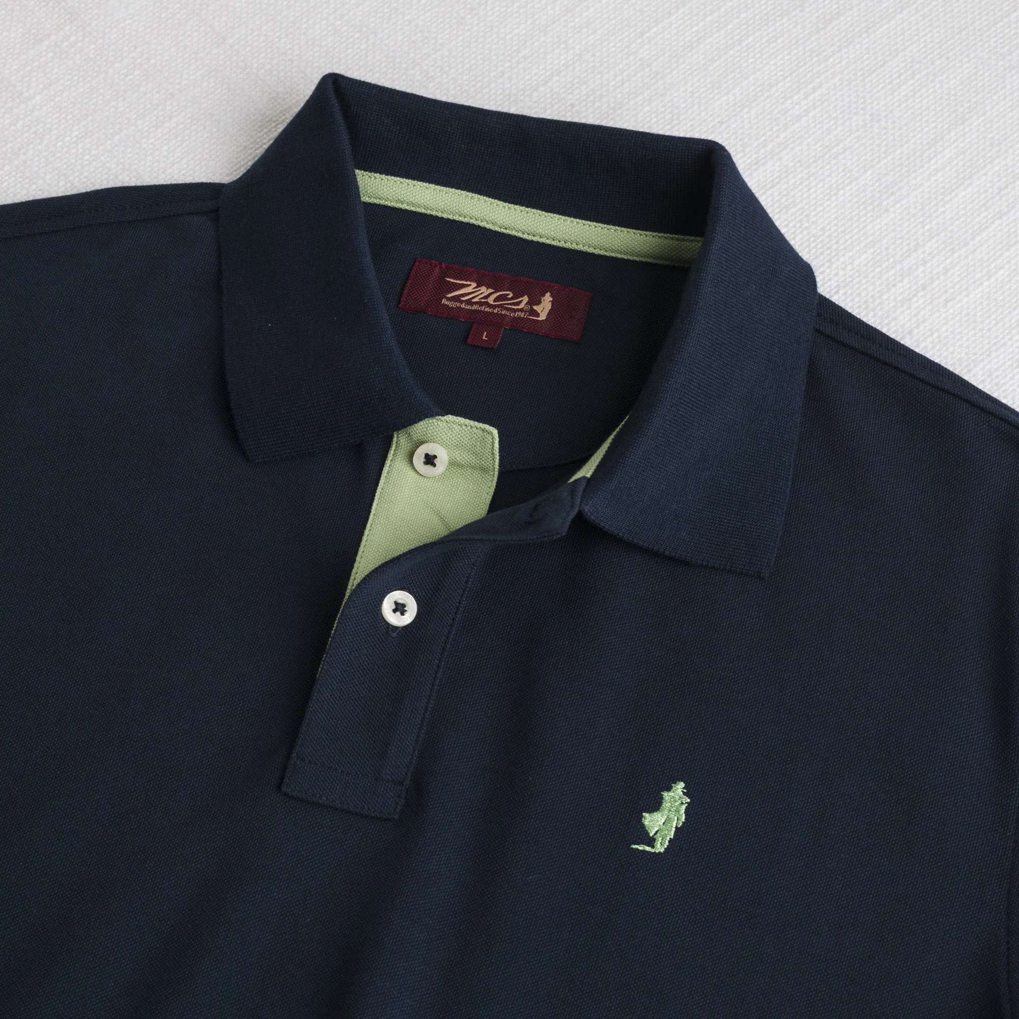 Polo cotone stretch piquet con collo jacquard - Navy Blue - Image 4