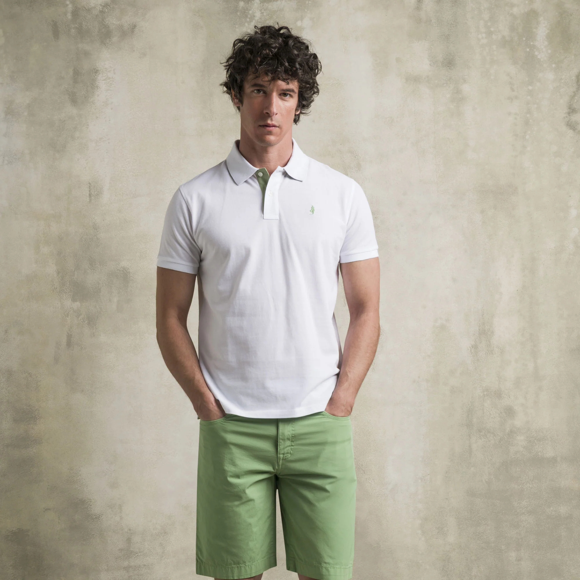 Polo cotone stretch piquet con collo jacquard - White - Image 6
