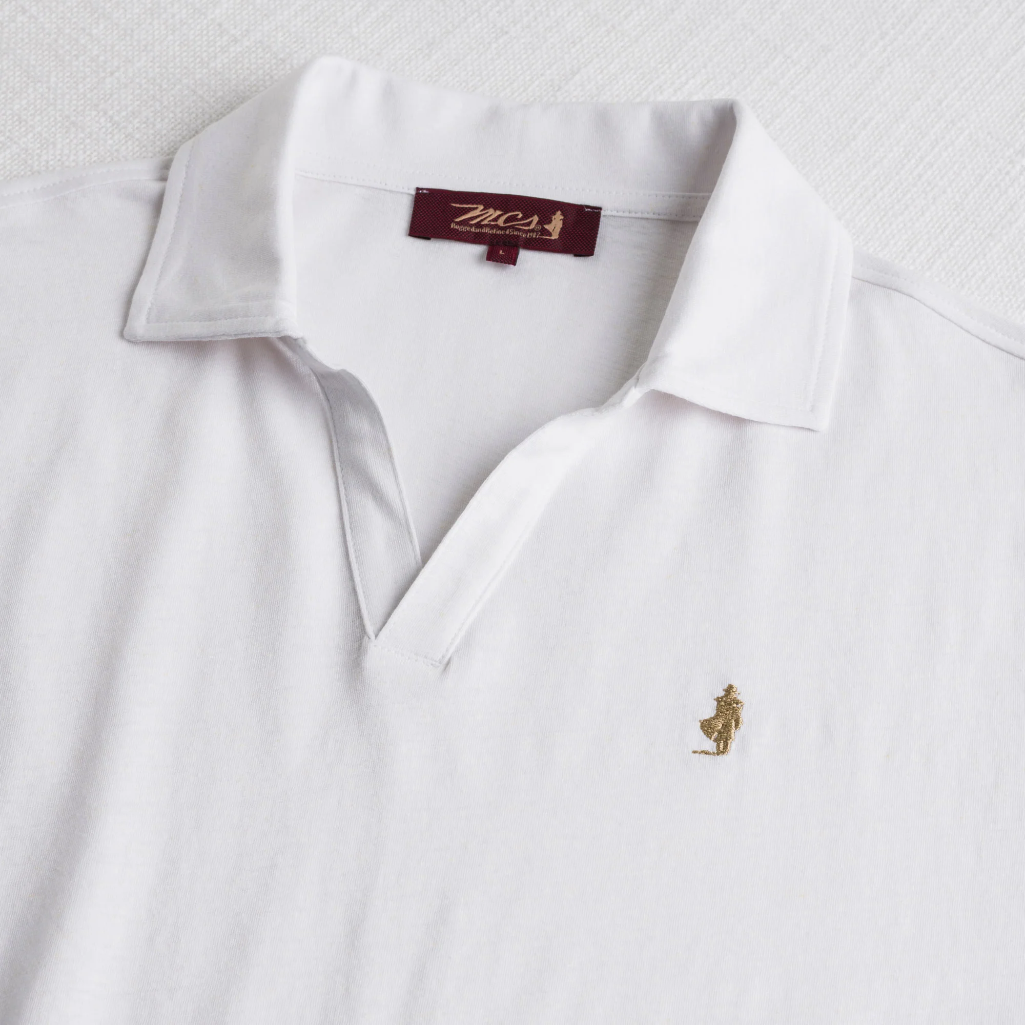 Polo misto cotone e lino jersey con scollo a V - White - Image 3