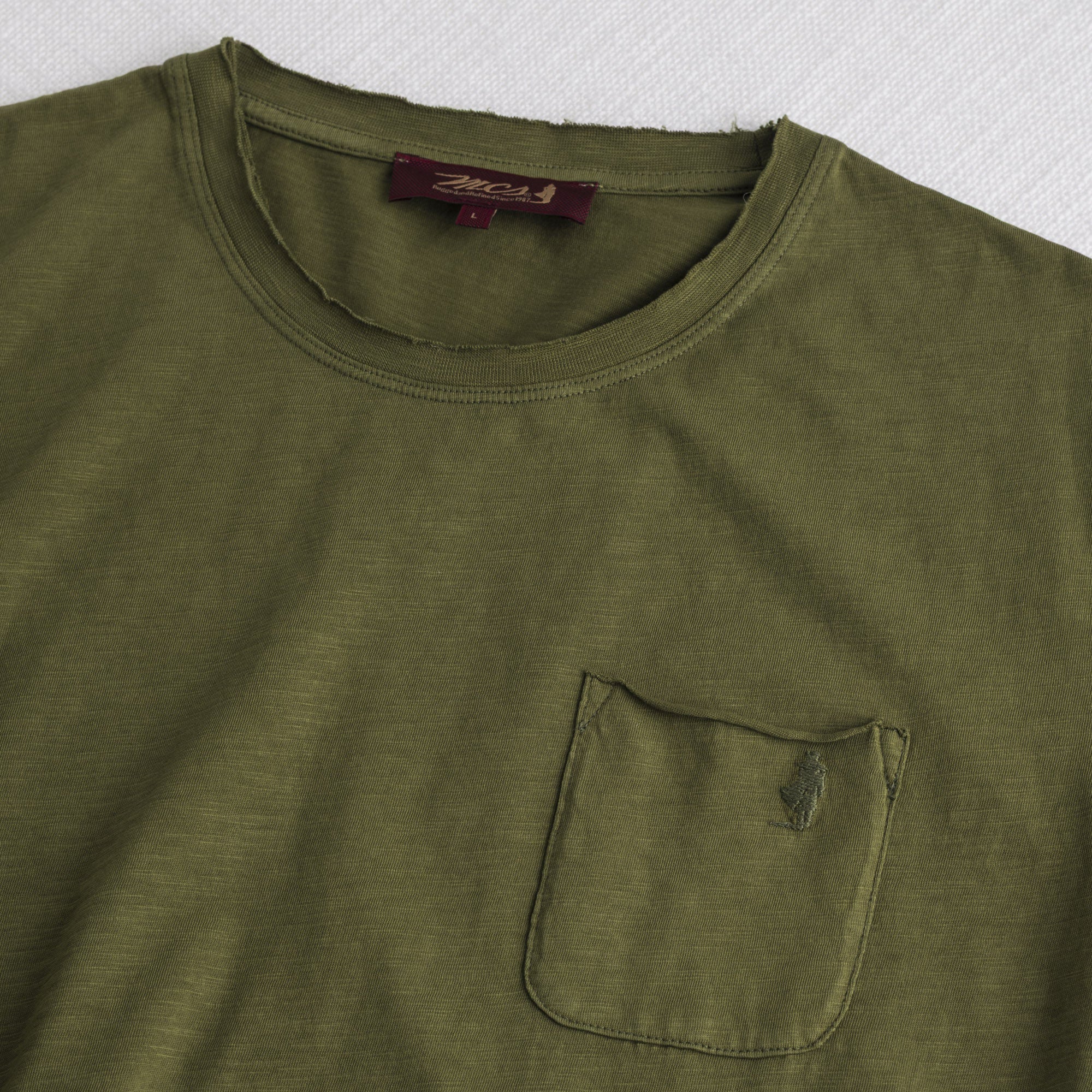T-shirt 100% cotone fiammato con taschino - Dark Olive - Image 3