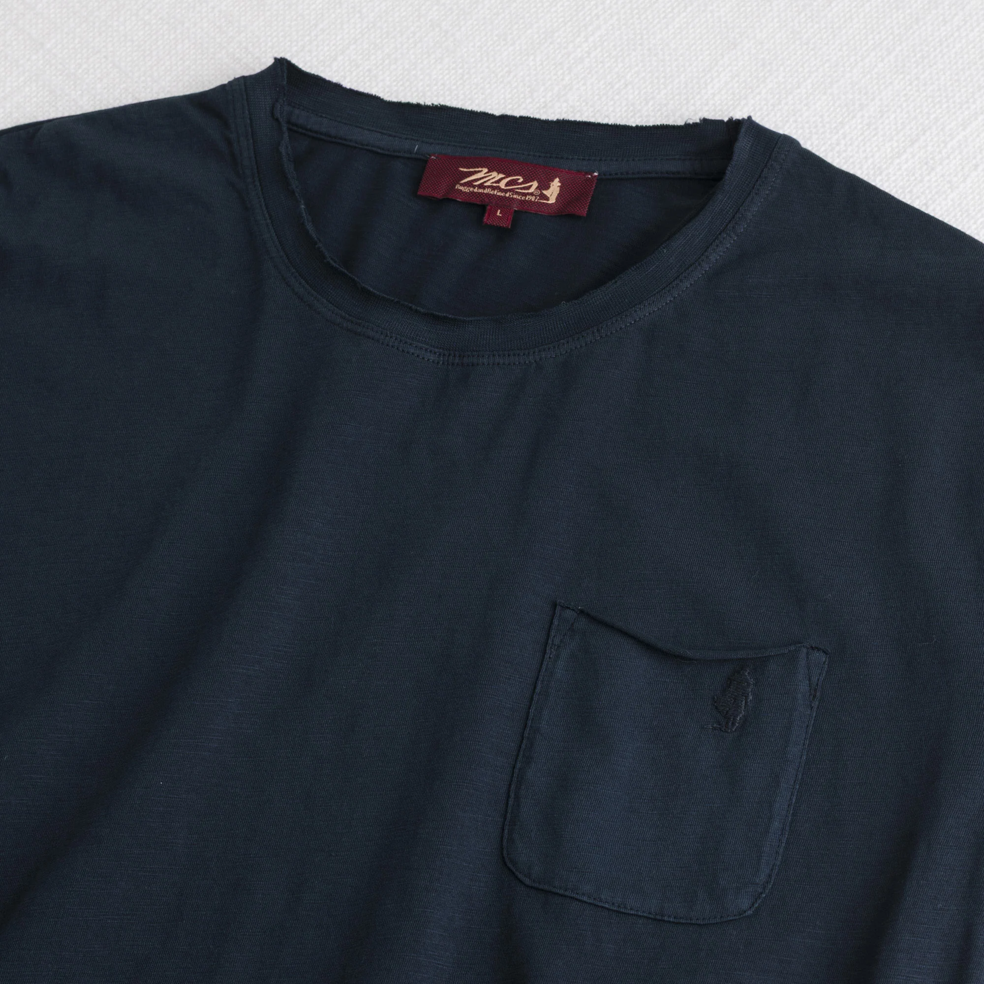 T-shirt 100% cotone fiammato con taschino - Navy Blue - Image 3