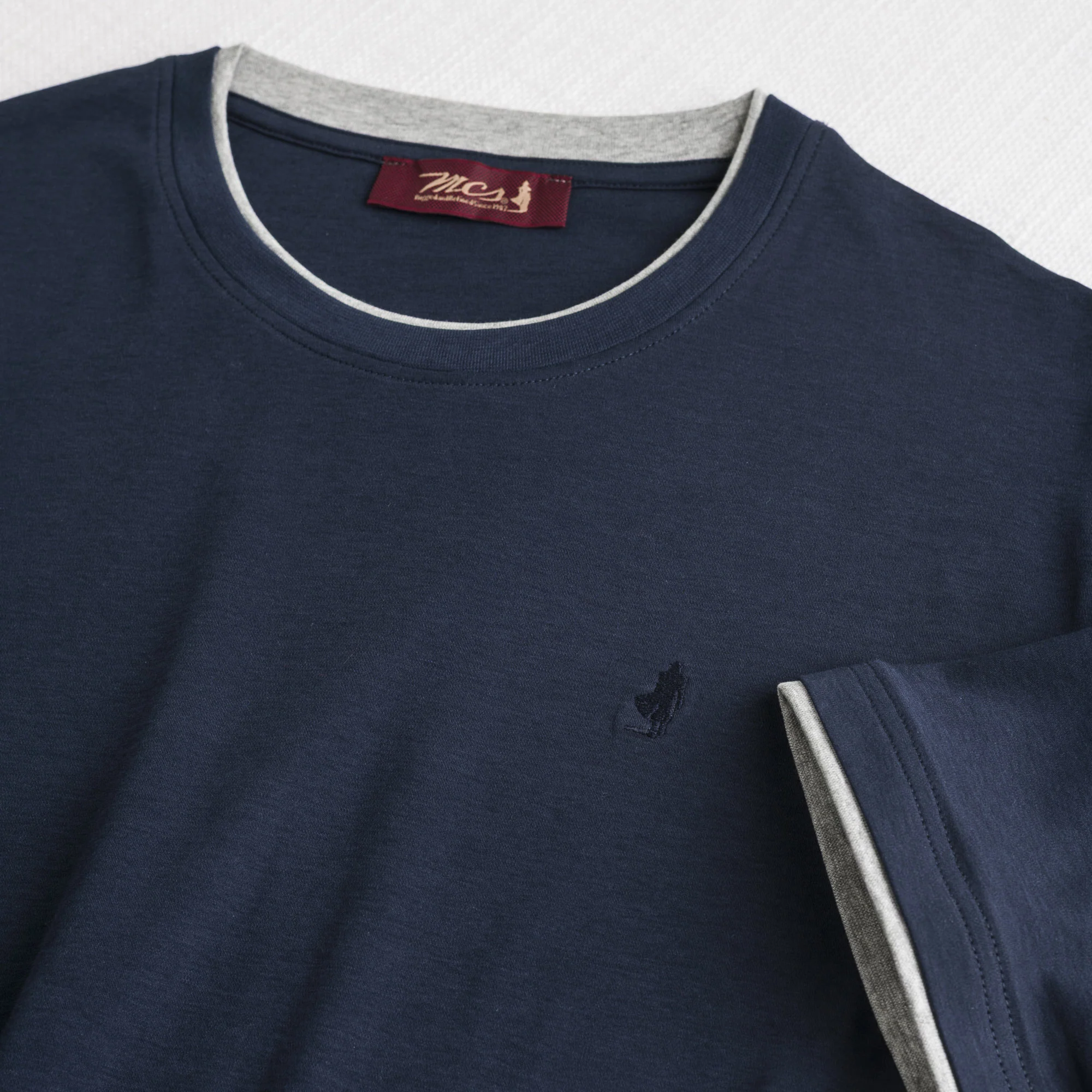T-shirt 100% cotone mercerizzato doppia costina - Navy Blue - Image 3