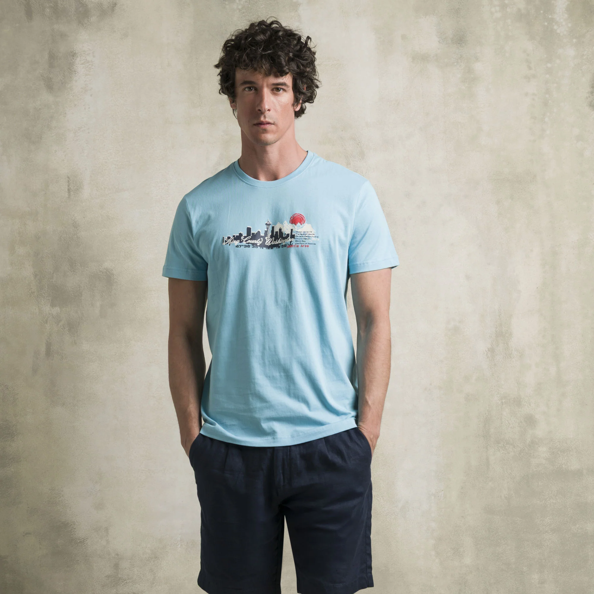 T-shirt 100% cotone con stampa centrale - Sky Blue - Image 4